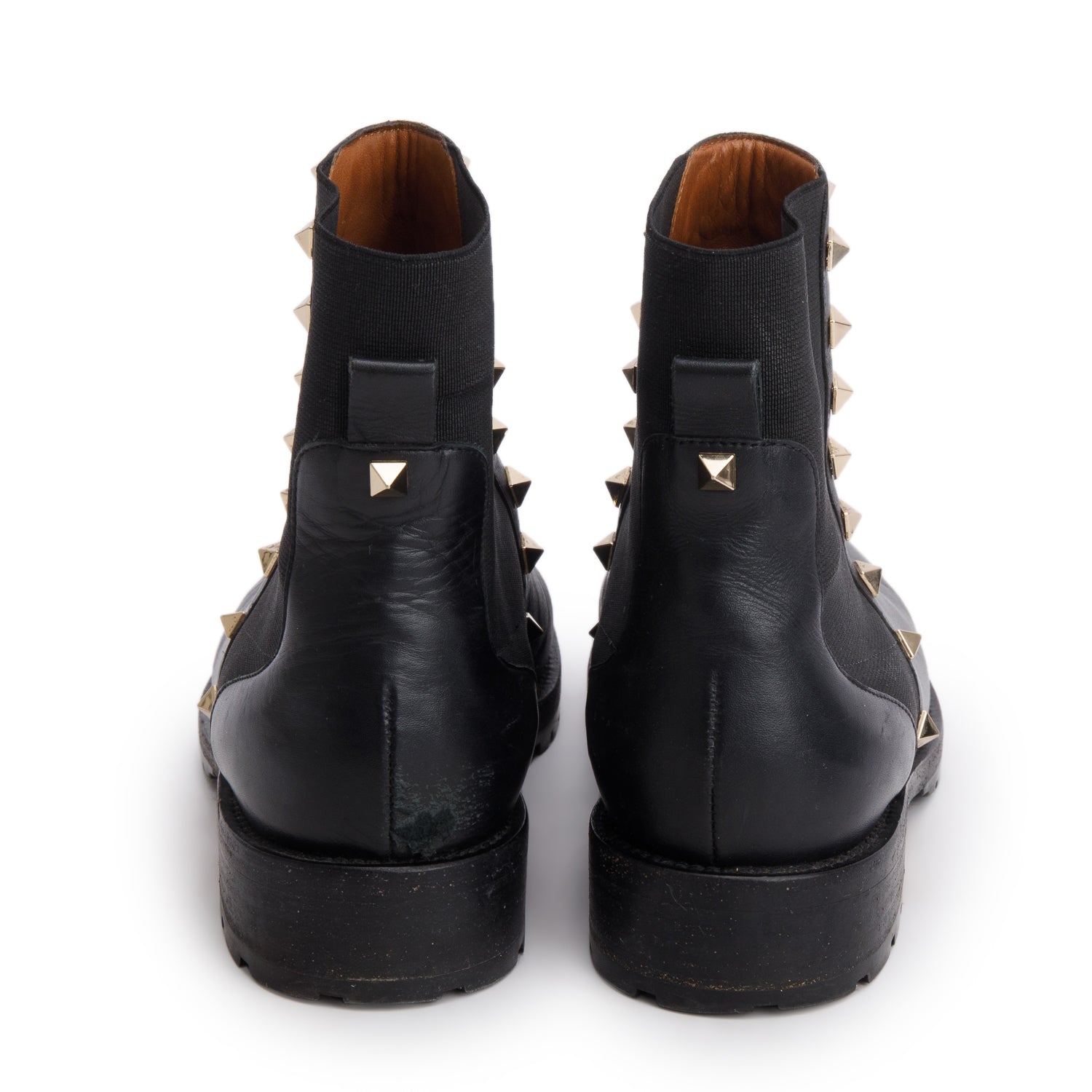Valentino Black Calfskin Rockstud Beatle Chelsea Ankle Boots, Size 37.5