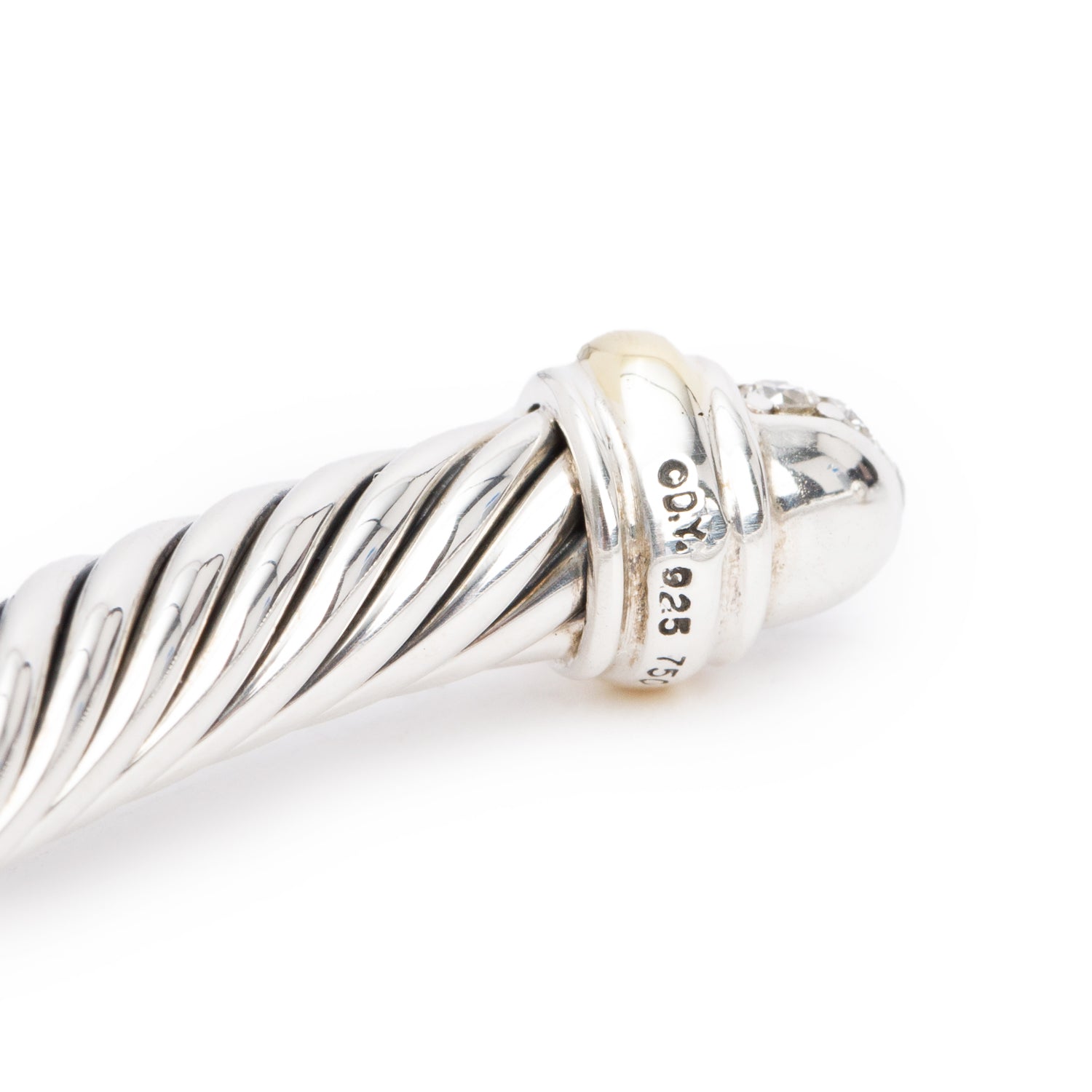 David Yurman Sterling Silver & 18k Yellow Gold Diamond 5MM Cable Classics Bracelet