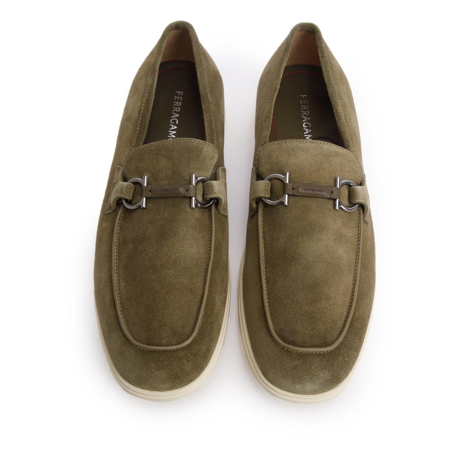 Ferragamo Green Suede Casual Loafer with Gancini Ornament, Men's Size 12