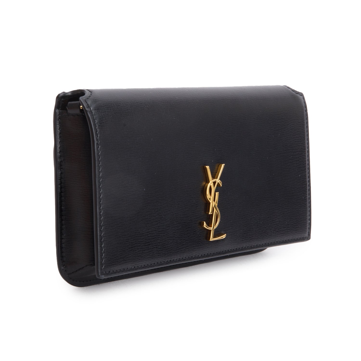Saint Laurent 2024 Black Smooth Leather Cassandre Phone Holder w/ Box