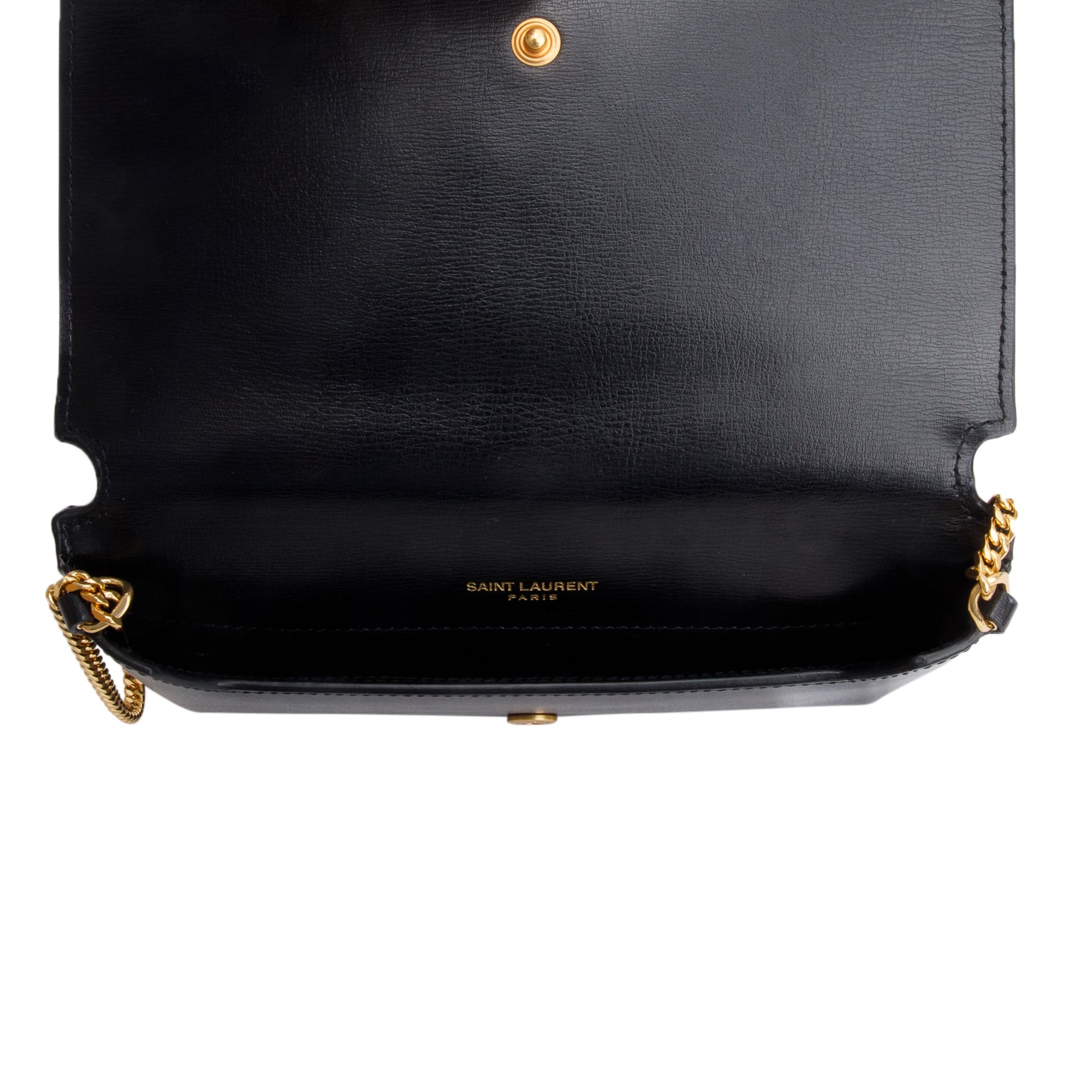 Saint Laurent 2024 Black Smooth Leather Cassandre Phone Holder w/ Box