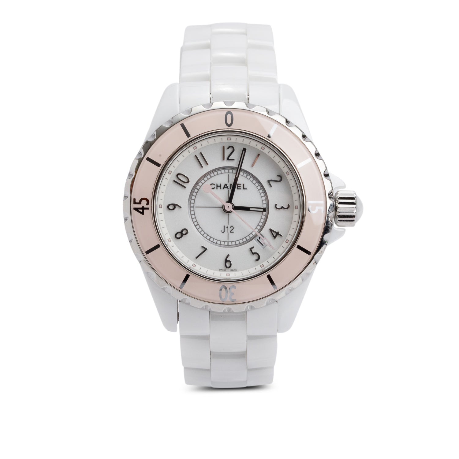 Chanel Limited Edition White & Pink Ceramic 33 MM J12 Quartz Watch H4467 w/ Box & papers