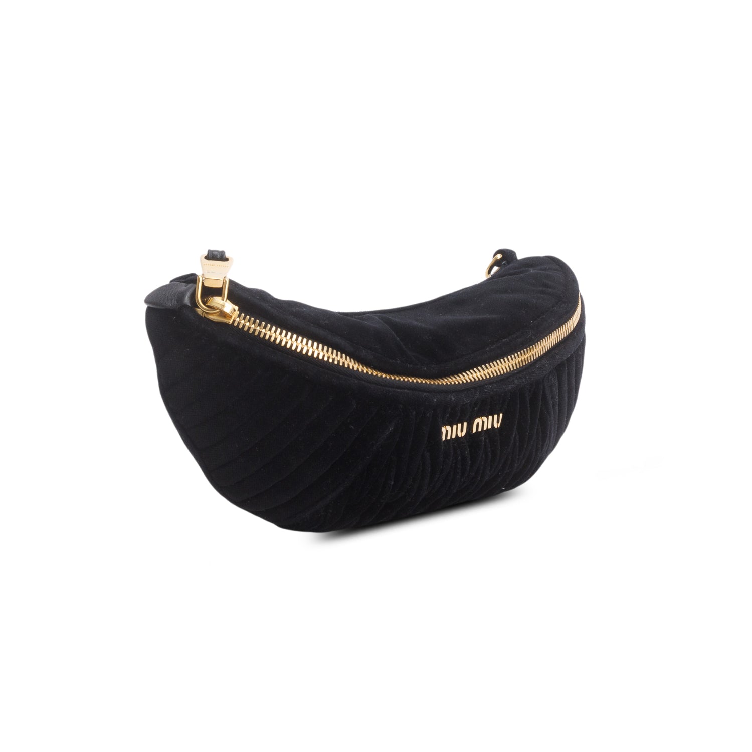 Miu Miu Black Velvet Matelasse Rider Belt Bag