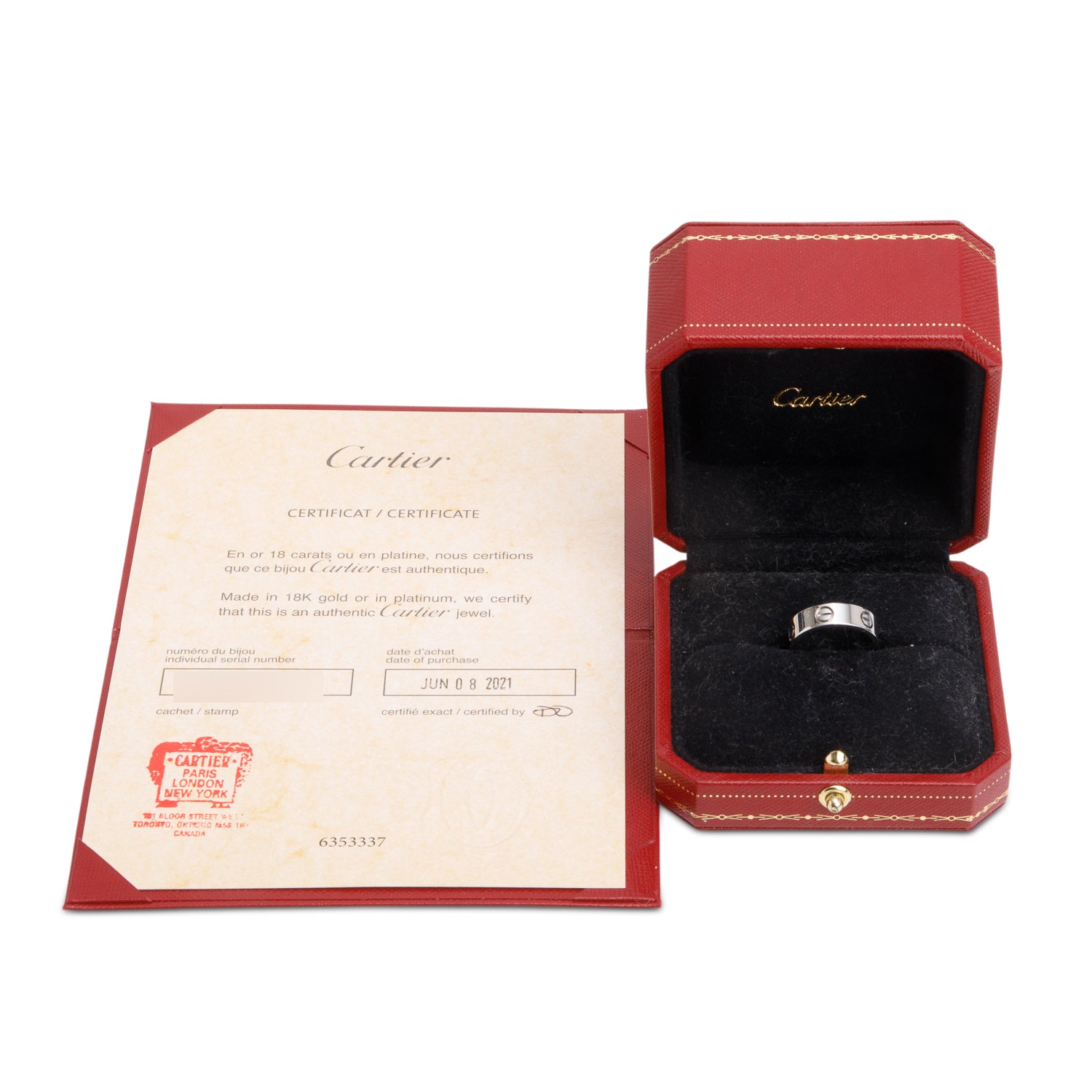 Cartier 18k White Gold 5.5 MM Love Ring, Classic Model, Size 52 6 w/ Box, Receipt & Certificate