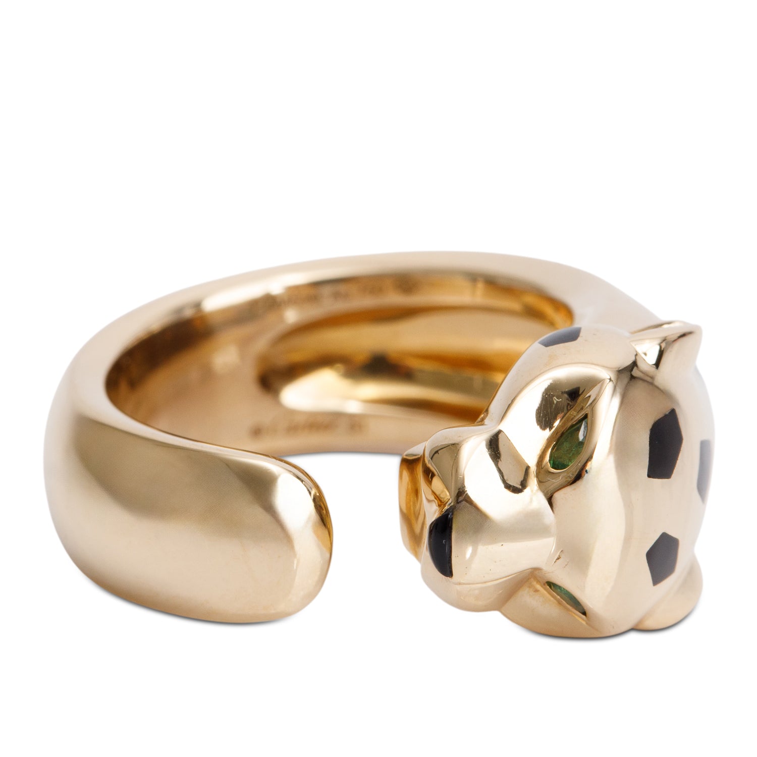 Cartier 2022 18k Yellow Gold Onyx & Tsavorite Panthere de Cartier Ring, Medium Model, Size 51 5.5 w/ Box Receipt & Certificate