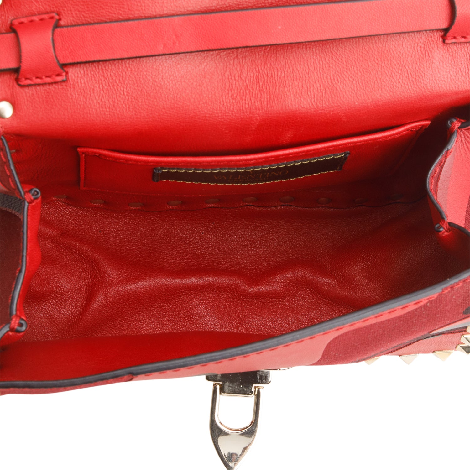 Valentino Red Nappa Canvas Camouflage Rockstud Flap Saddle Crossbody