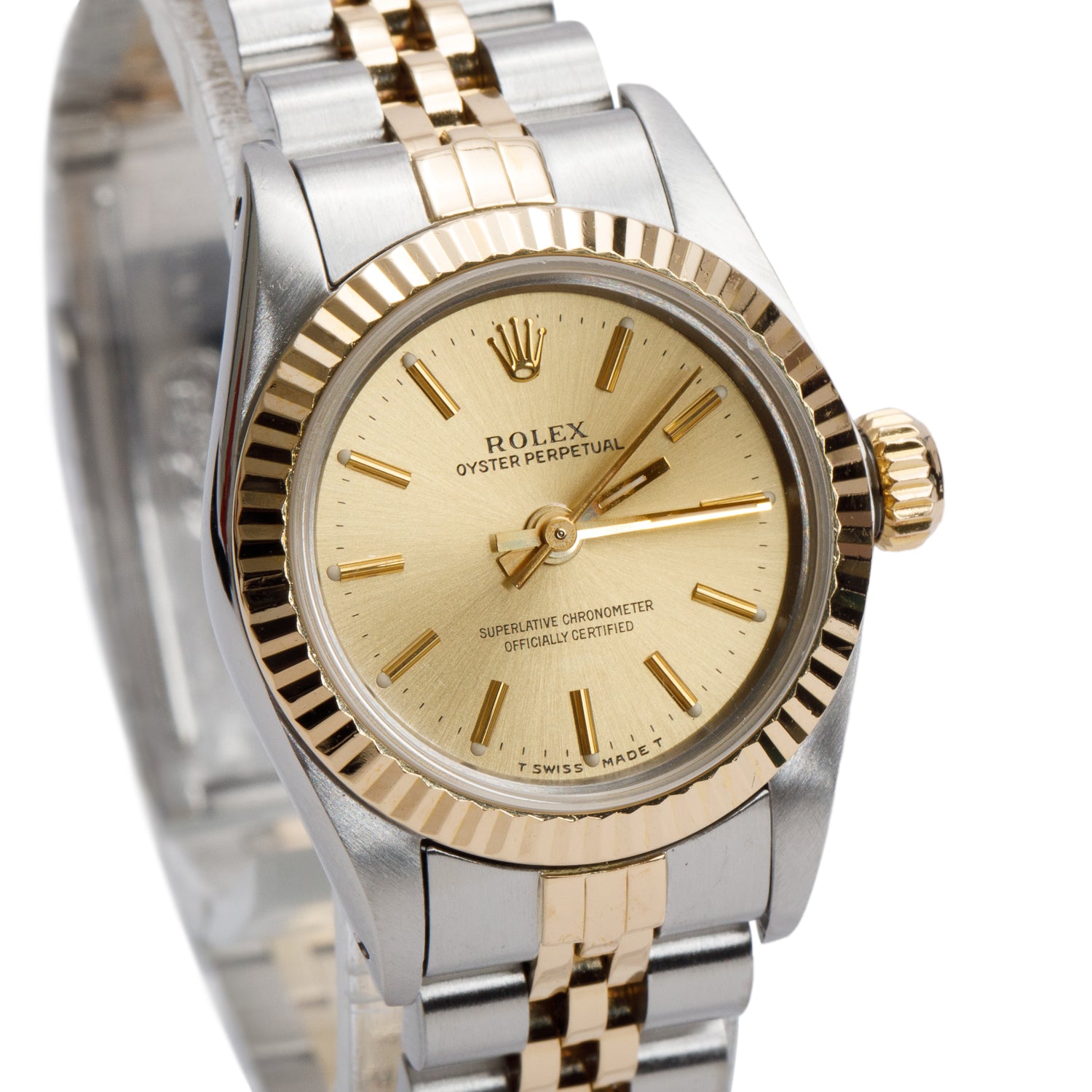Rolex Stainless Steel & 18k Yellow Gold Oyster Perpetual 26 MM Watch Gold Dial 67193