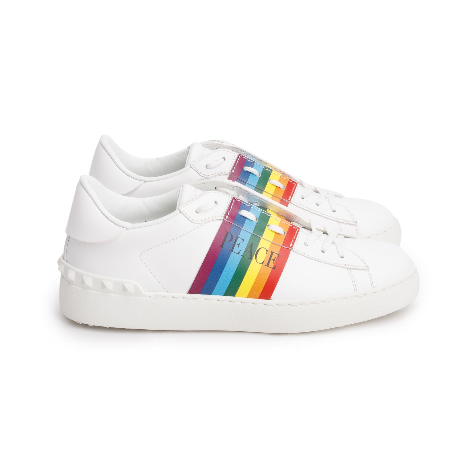 Valentino White Leather Rainbow Sneakers, Size 37.5