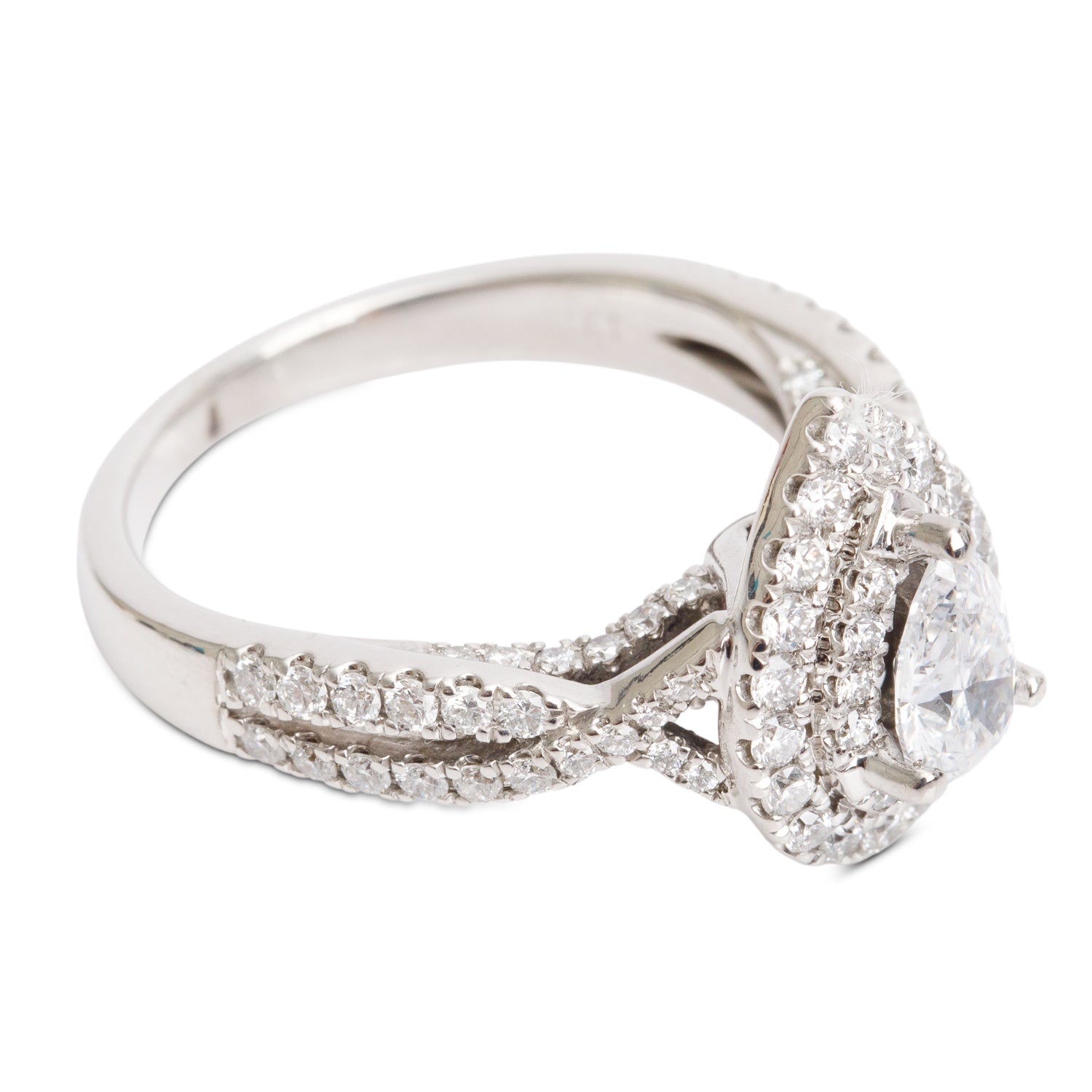 Vera Wang 14k White Gold Love Pear Shaped Diamond Engagement Ring, Size 8 w/ Box & Authenticity Card