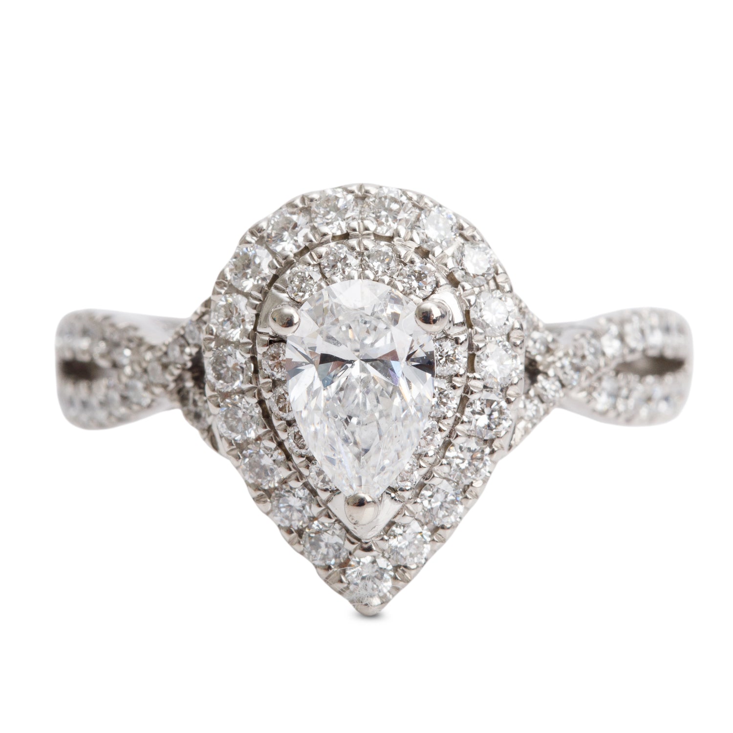 Vera Wang 14k White Gold Love Pear Shaped Diamond Engagement Ring, Size 8 w/ Box & Authenticity Card