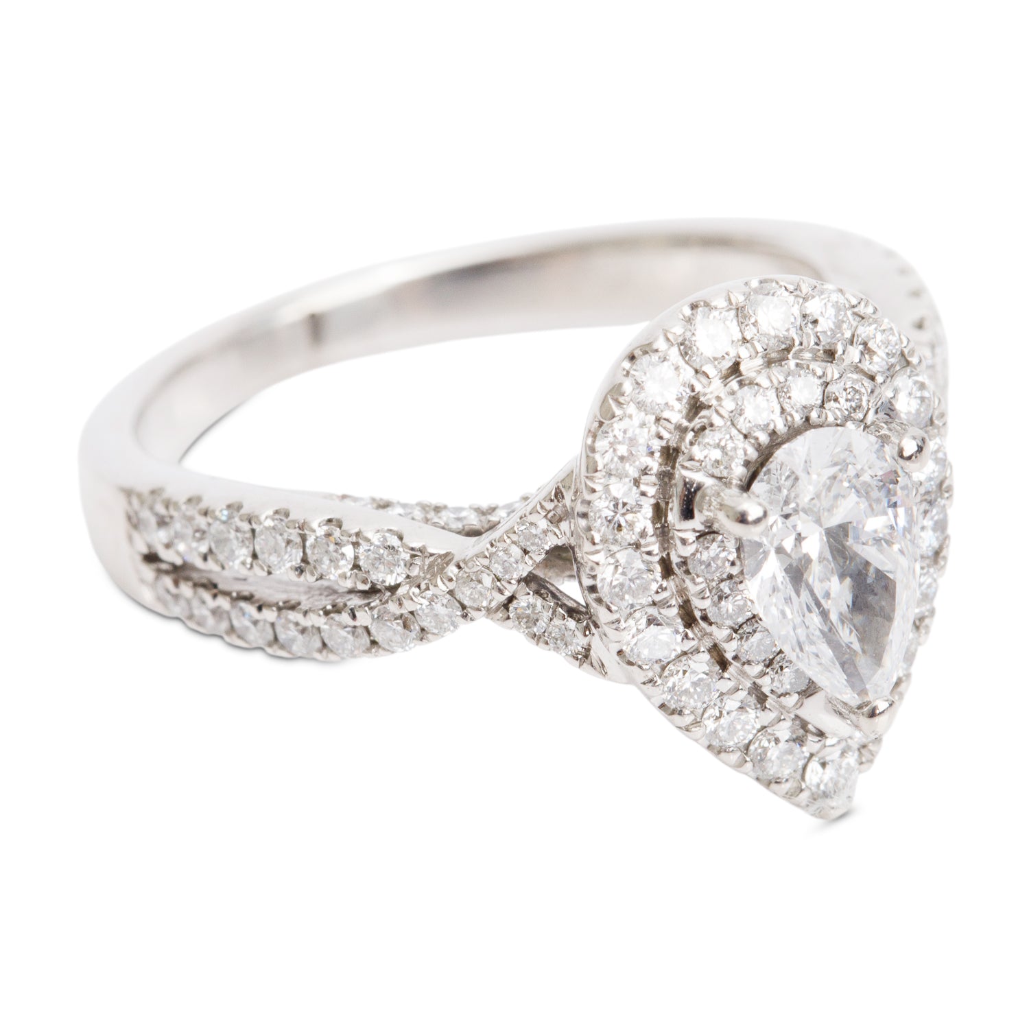 Vera Wang 14k White Gold Love Pear Shaped Diamond Engagement Ring, Size 8 w/ Box & Authenticity Card