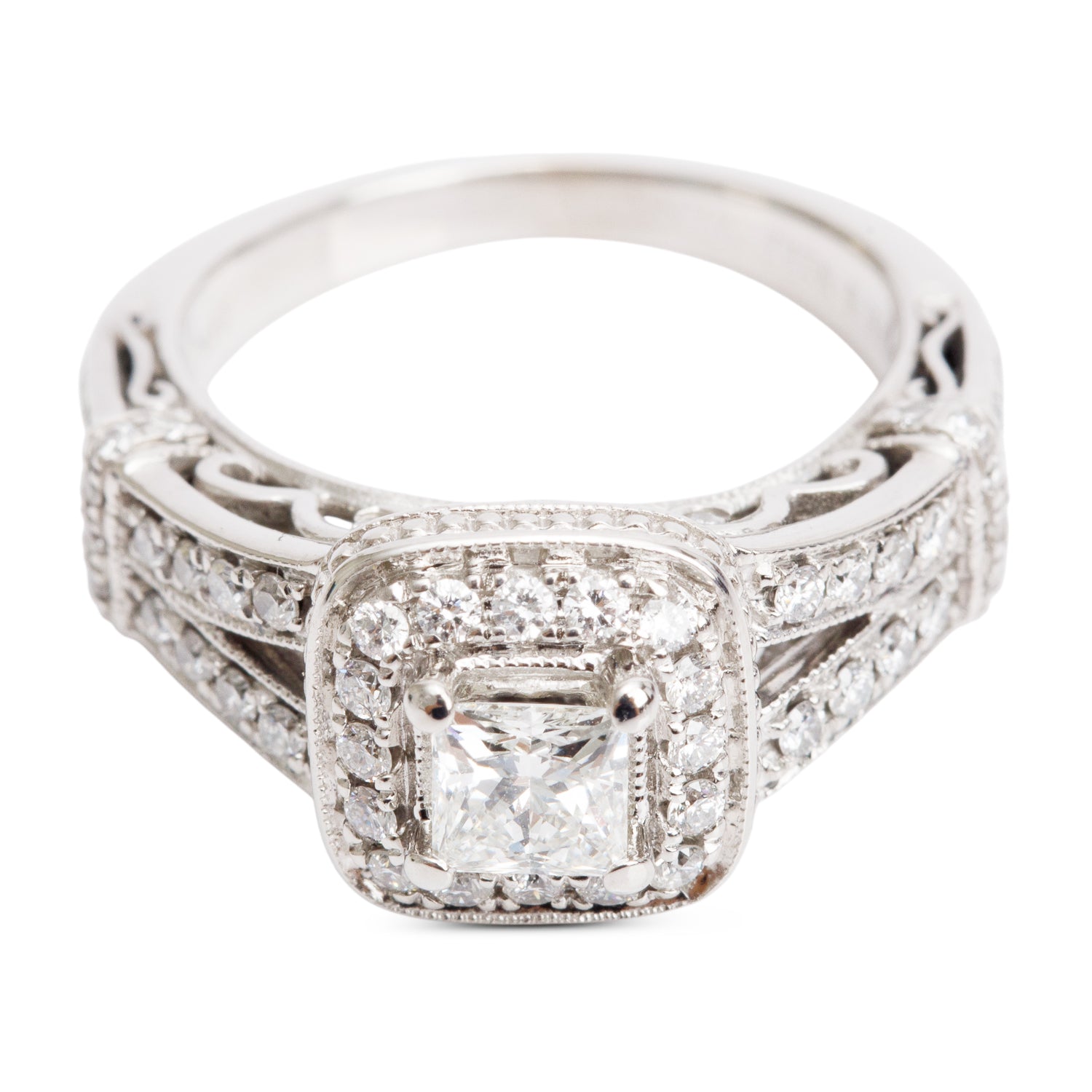 Vera Wang 14k White Gold Love Princess Cut Diamond Engagement Ring, Size 4.75 w/ Box