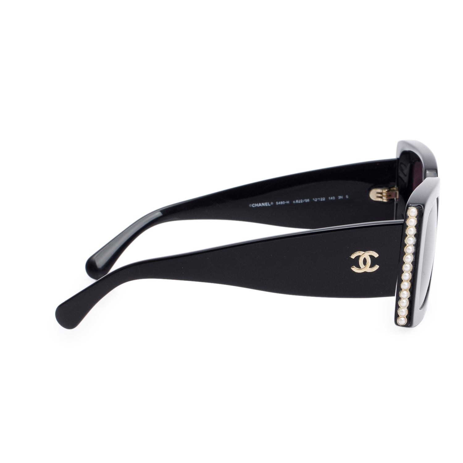 Chanel 5480 Black Acetate Pearl CC Square Sunglasses w/ Box & Case