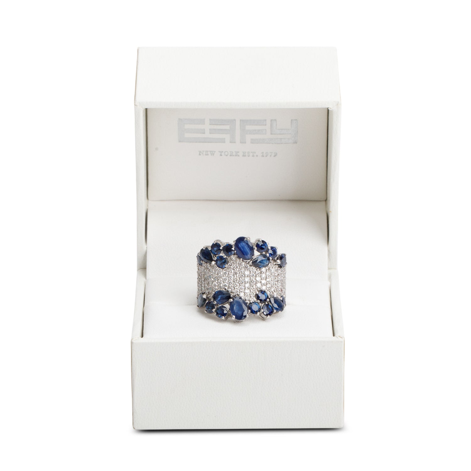 Effy 14k White Gold  Blue Sapphire & Diamond Ring, Size 7 w/ Box