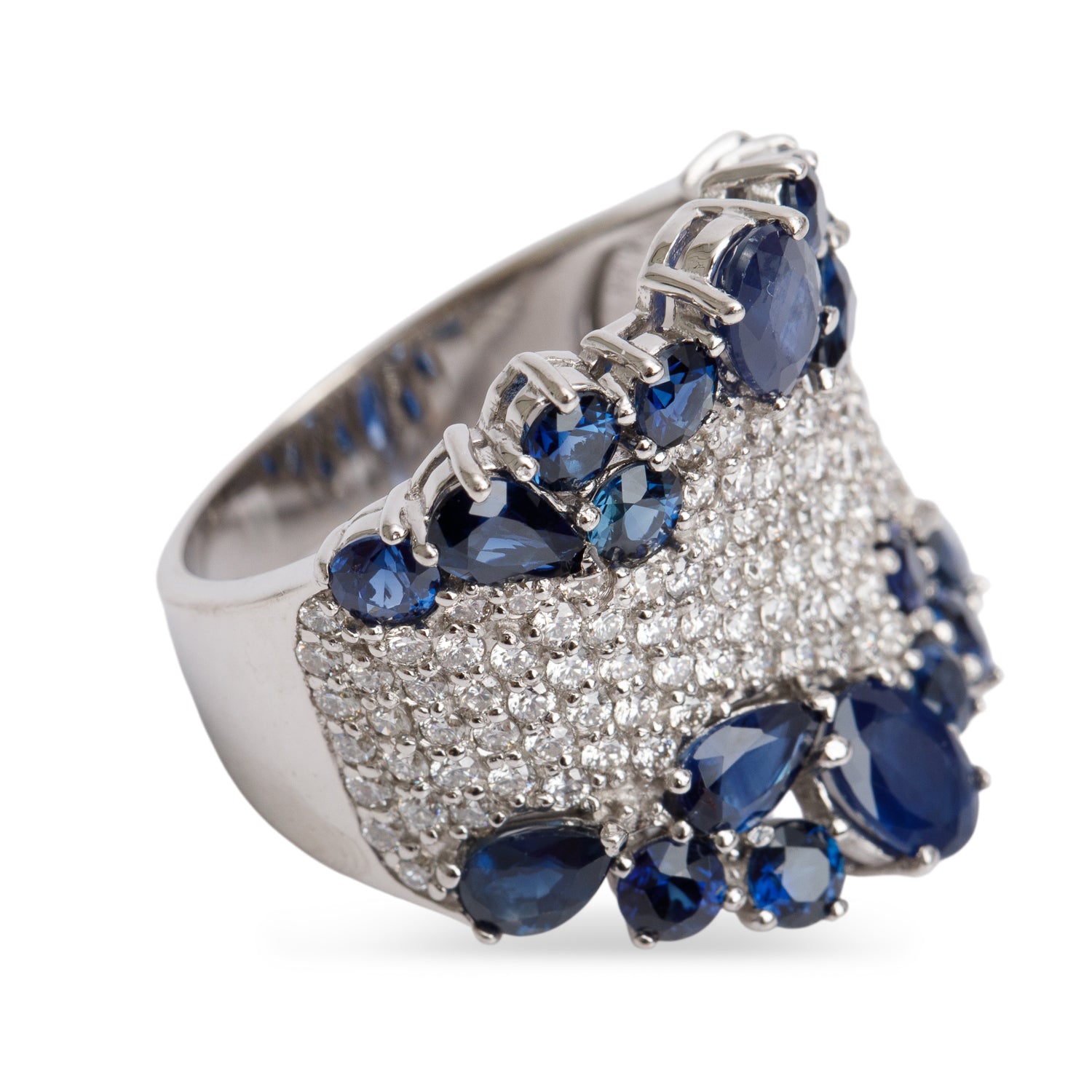 Effy 14k White Gold  Blue Sapphire & Diamond Ring, Size 7 w/ Box