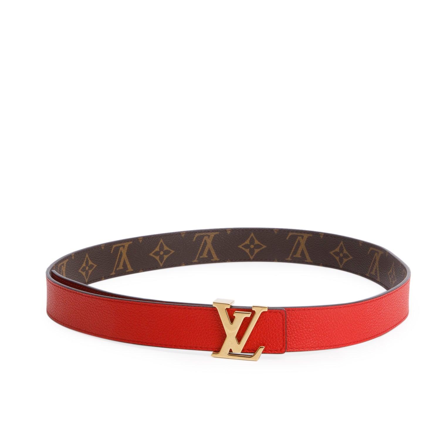 Louis Vuitton 2022 Brown Monogram Red LV Initials 30 MM Reversible Belt 90 36