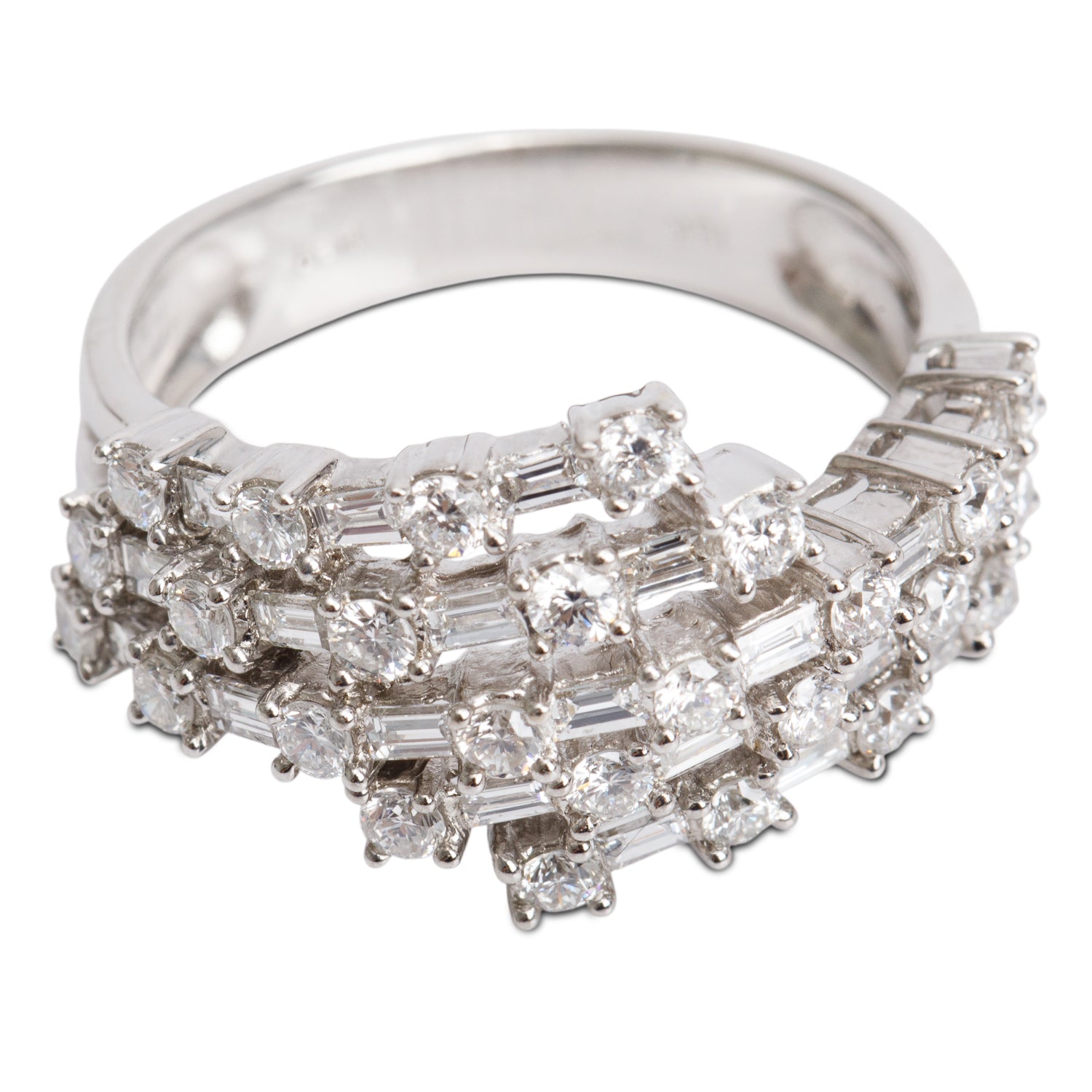 18k White Gold Five Rows Diamond Band  Ring, Size 7.25