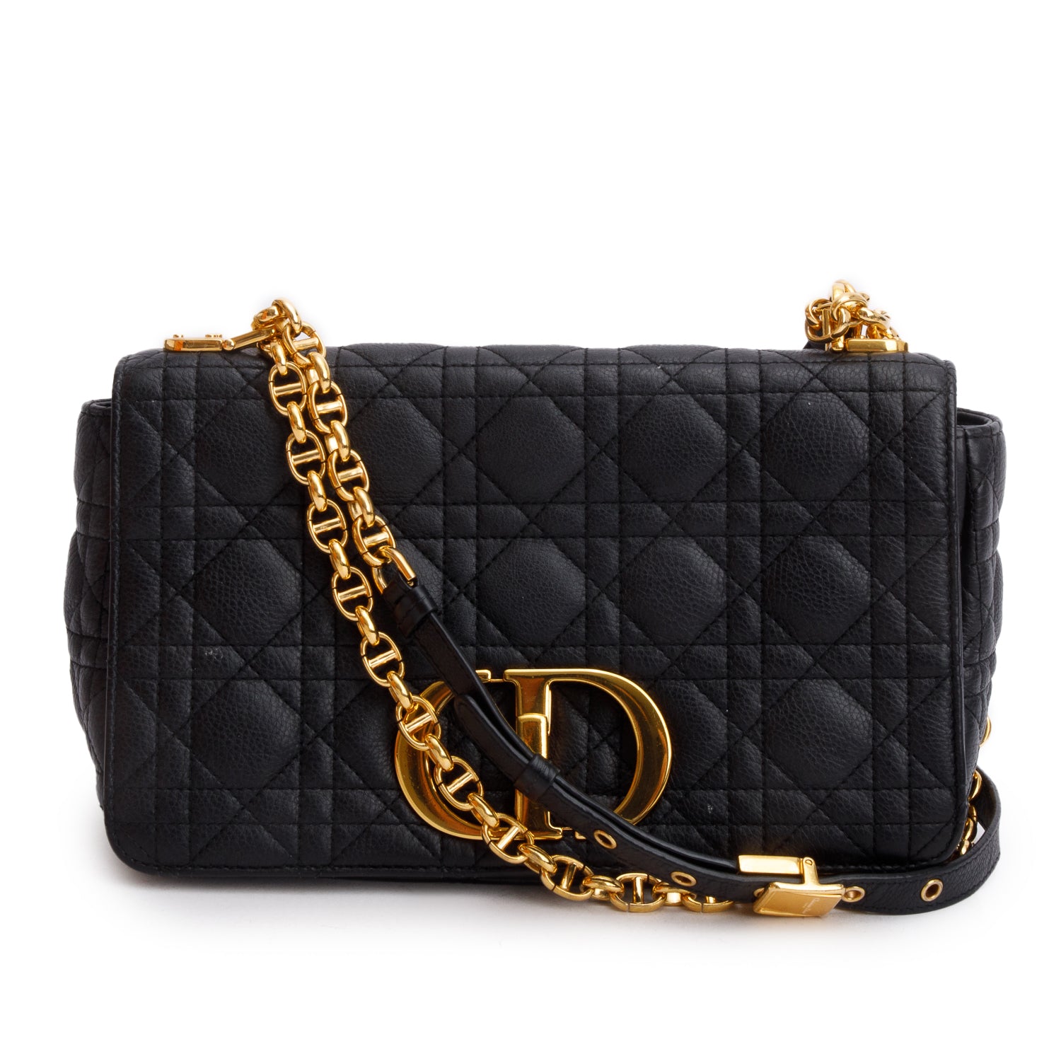 Christian Dior 2023 Black Supple Cannage Calfskin Medium Dior Caro Bag w/ Box