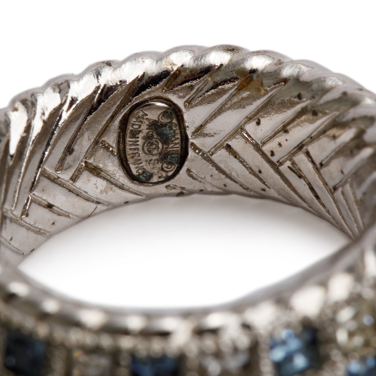 Chanel Palladium Plated Strass CC Band Ring, Size 6.75 w/ Box