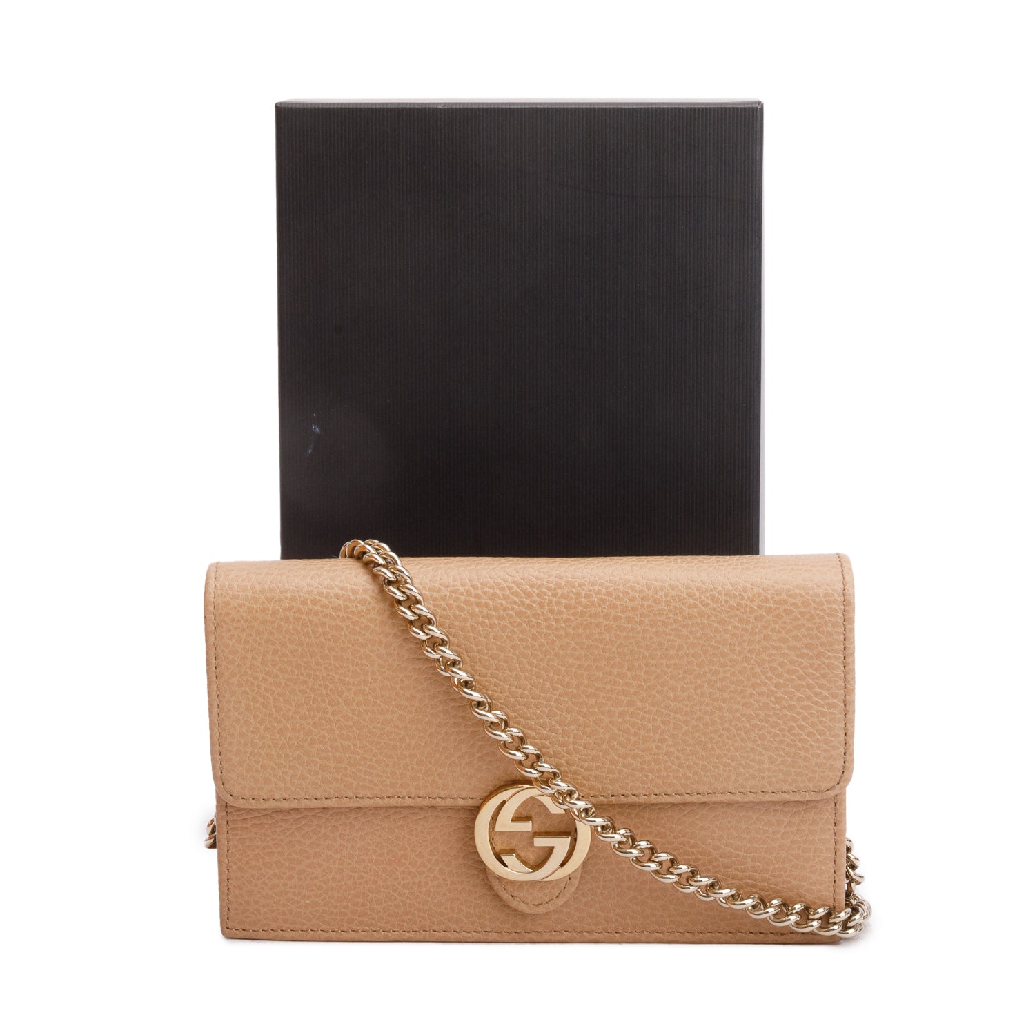 Gucci Beige Dollar Calfskin Leather Interlocking GG Wallet on Chain w/ Box