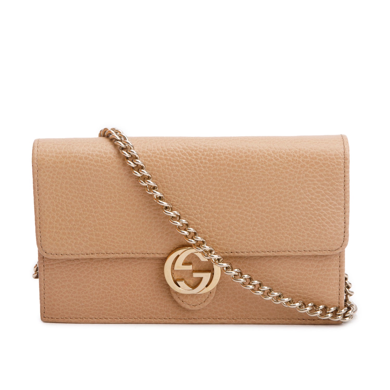 Gucci Beige Dollar Calfskin Leather Interlocking GG Wallet on Chain w/ Box