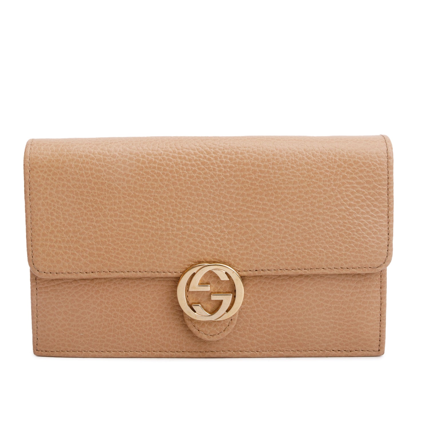 Gucci Beige Dollar Calfskin Leather Interlocking GG Wallet on Chain w/ Box