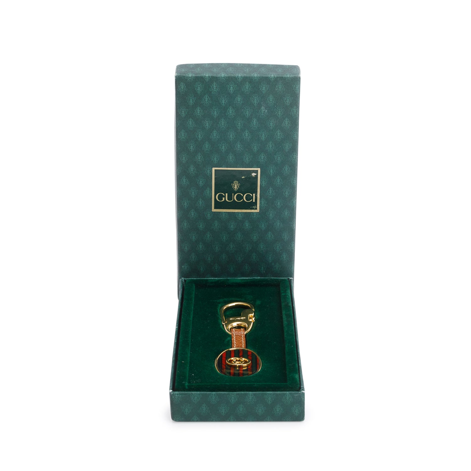 Gucci Vintage Gold-Tone Web Sherry Line Keyring w/ Box