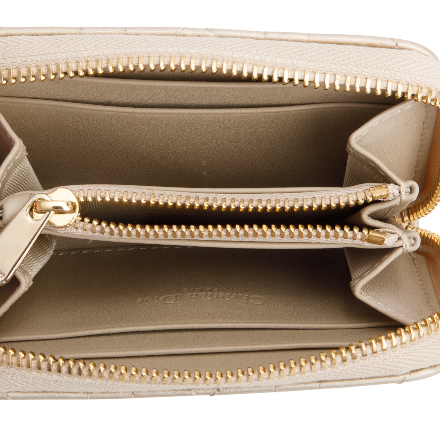 Christian Dior 2023 Iridescent Gold Cannage Lambskin Small Lady Dior Voyageur Coin Purse w/ Box & Receipt