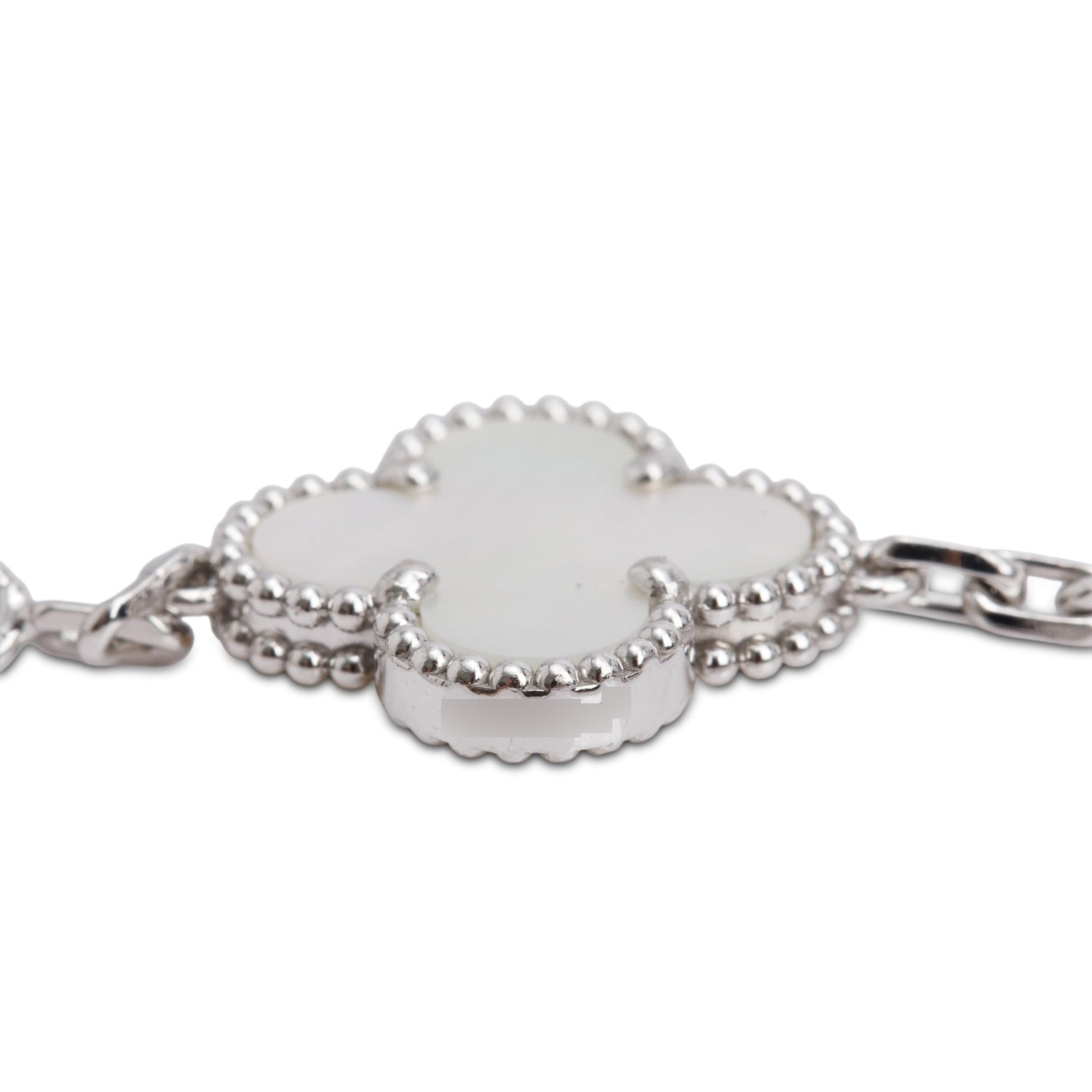 Van Cleef & Arpels 2022 18k White Gold Vintage Alhambra 5 Motif Mother of Pearl Bracelet w/ Box, Receipt & Certificate