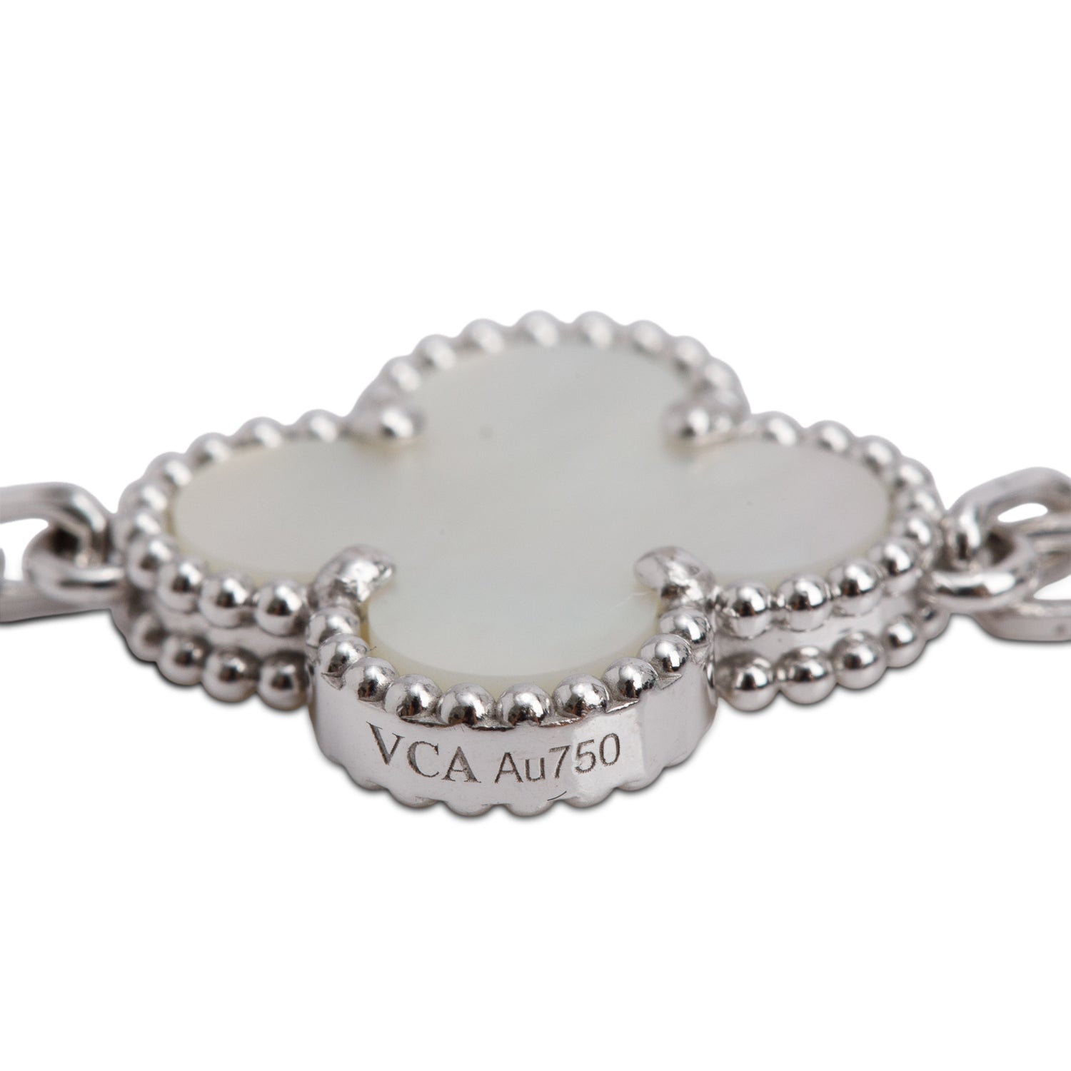 Van Cleef & Arpels 2022 18k White Gold Vintage Alhambra 5 Motif Mother of Pearl Bracelet w/ Box, Receipt & Certificate