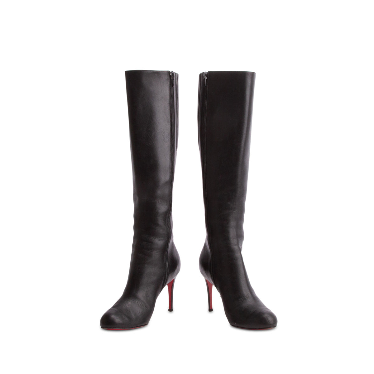 Christian Louboutin Black Calfskin Simple Botta 85 Knee High Boots, Size 38 w/ Box