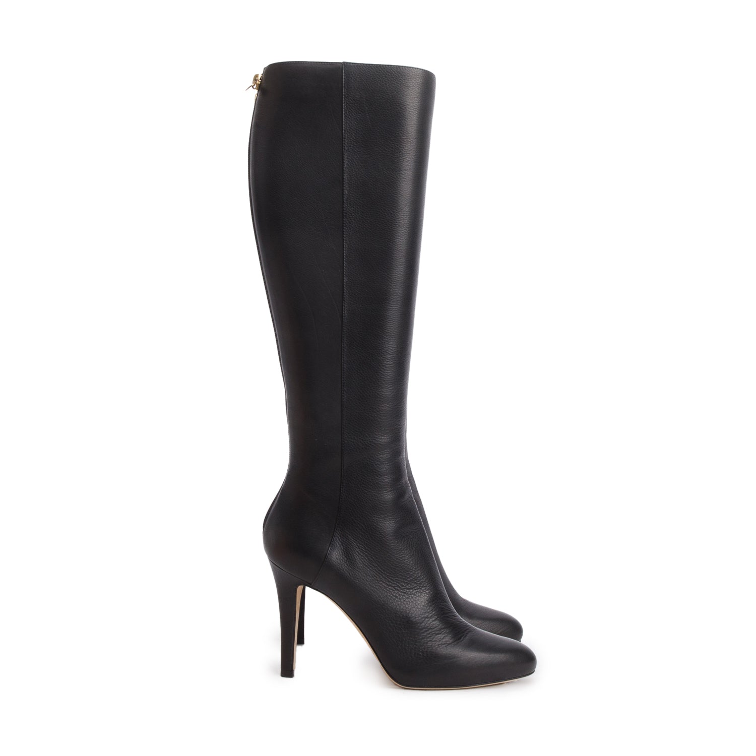 Jimmy Choo Black Grained Calfskin Leather Glory Knee High Boots, Size 35.5 w/ Box