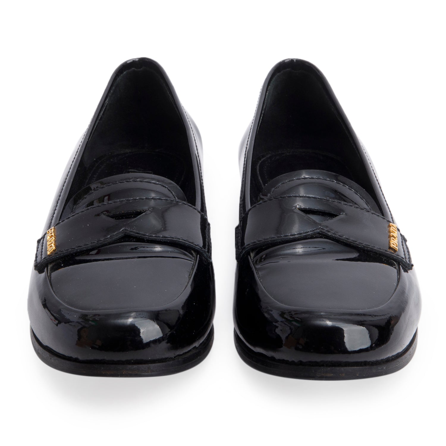 Prada Black Patent Leather Penny Loafers, Size 35.5 w/ Box