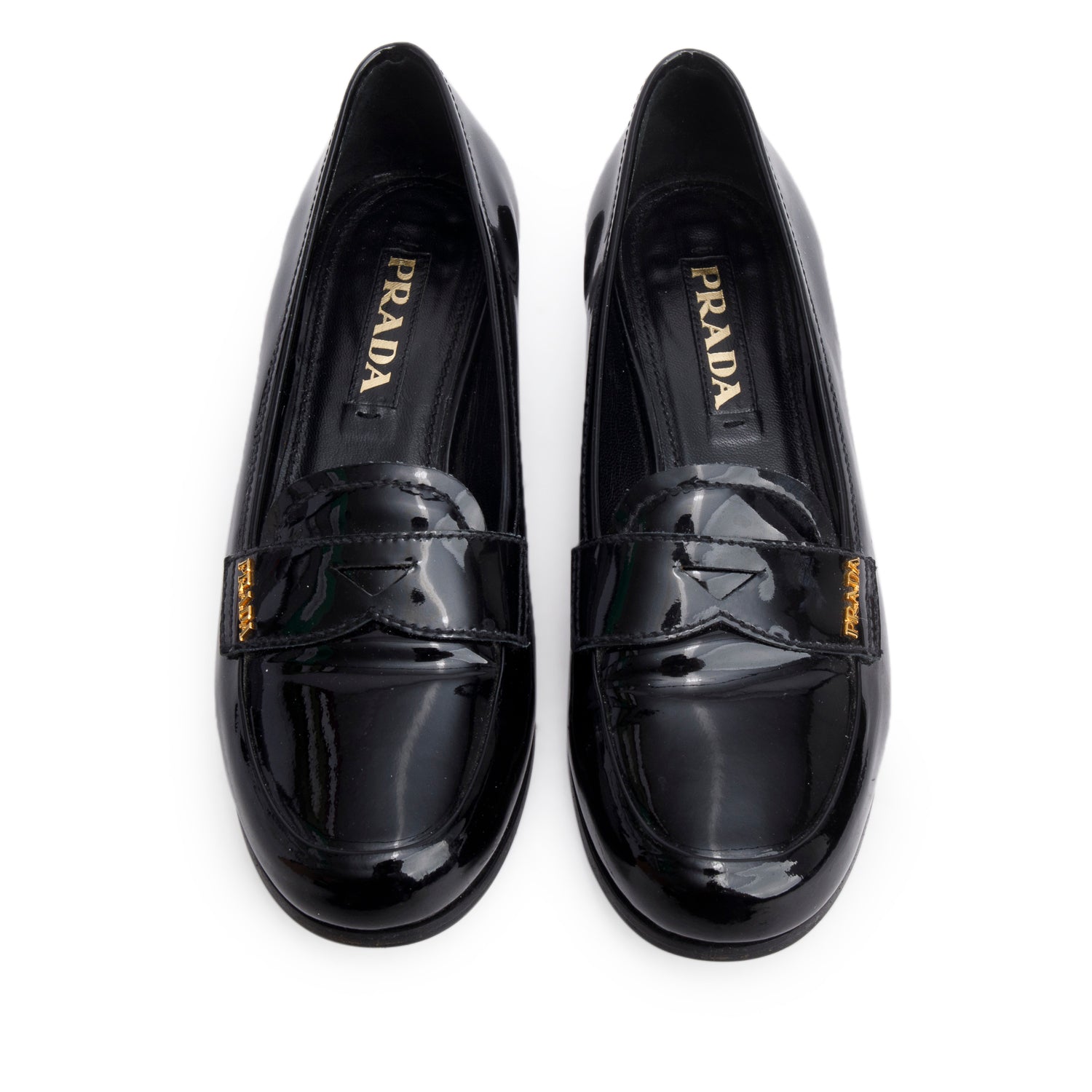 Prada Black Patent Leather Penny Loafers, Size 35.5 w/ Box