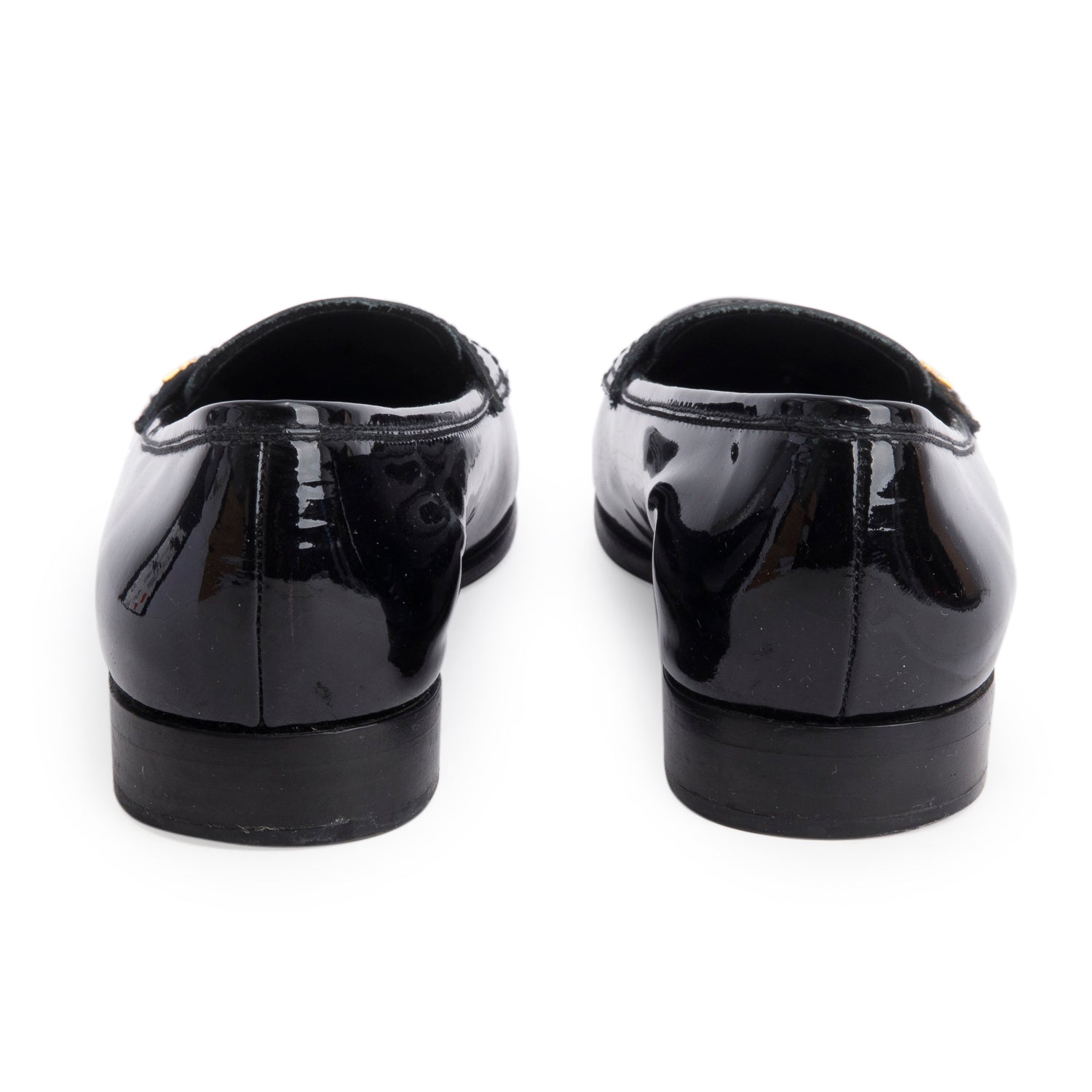 Prada Black Patent Leather Penny Loafers, Size 35.5 w/ Box