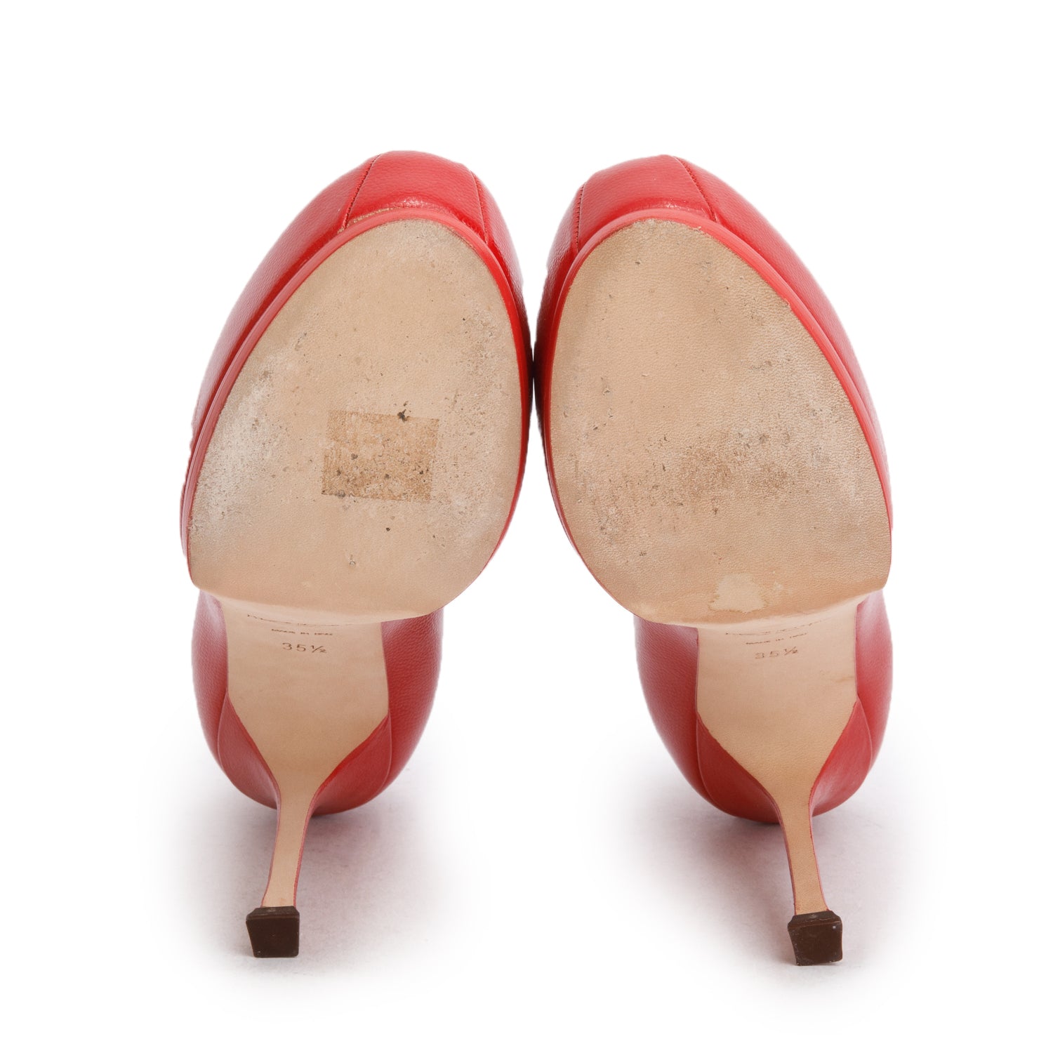 Saint Laurent Red Grained Vernis Leather Tribute Platform Pumps, Size 35.5 w/ Box