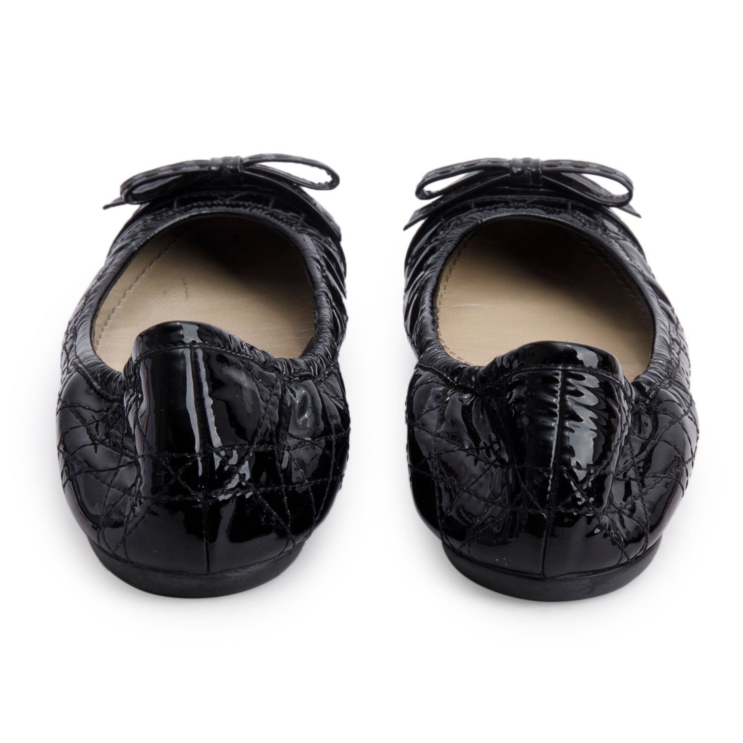 Christian Dior Black Patent Leather Icon Cannage Ballerine Flats, Size 36.5 w/ Box