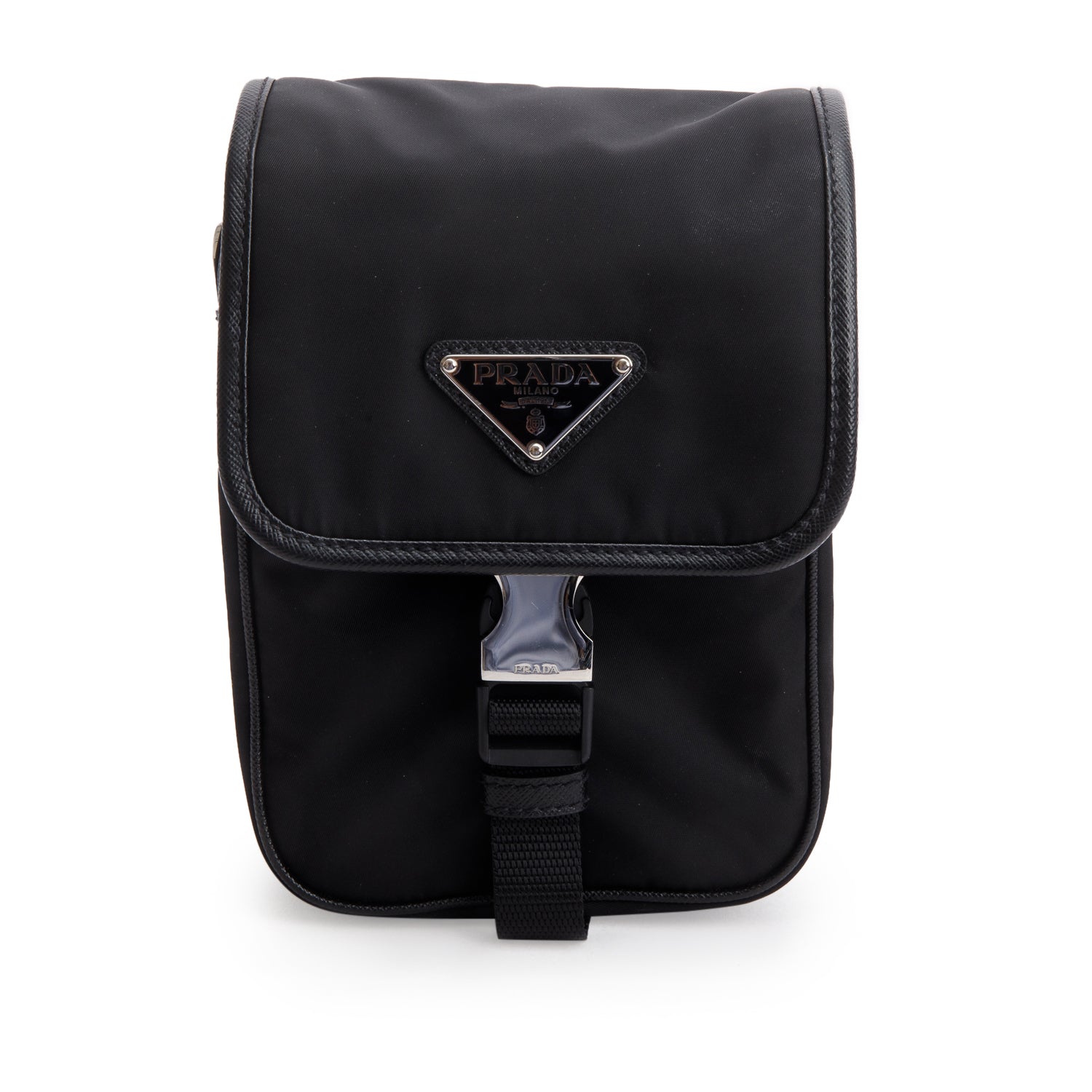 Prada Black Re-Nylon Saffiano Mini Pocket Single Snap Buckle Messenger Bag w/ Box