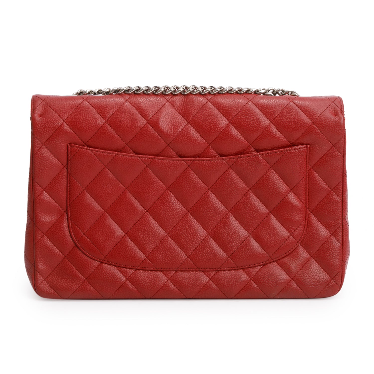Chanel Red Caviar Classic Jumbo Single Flap Bag w/ Authenticity Card