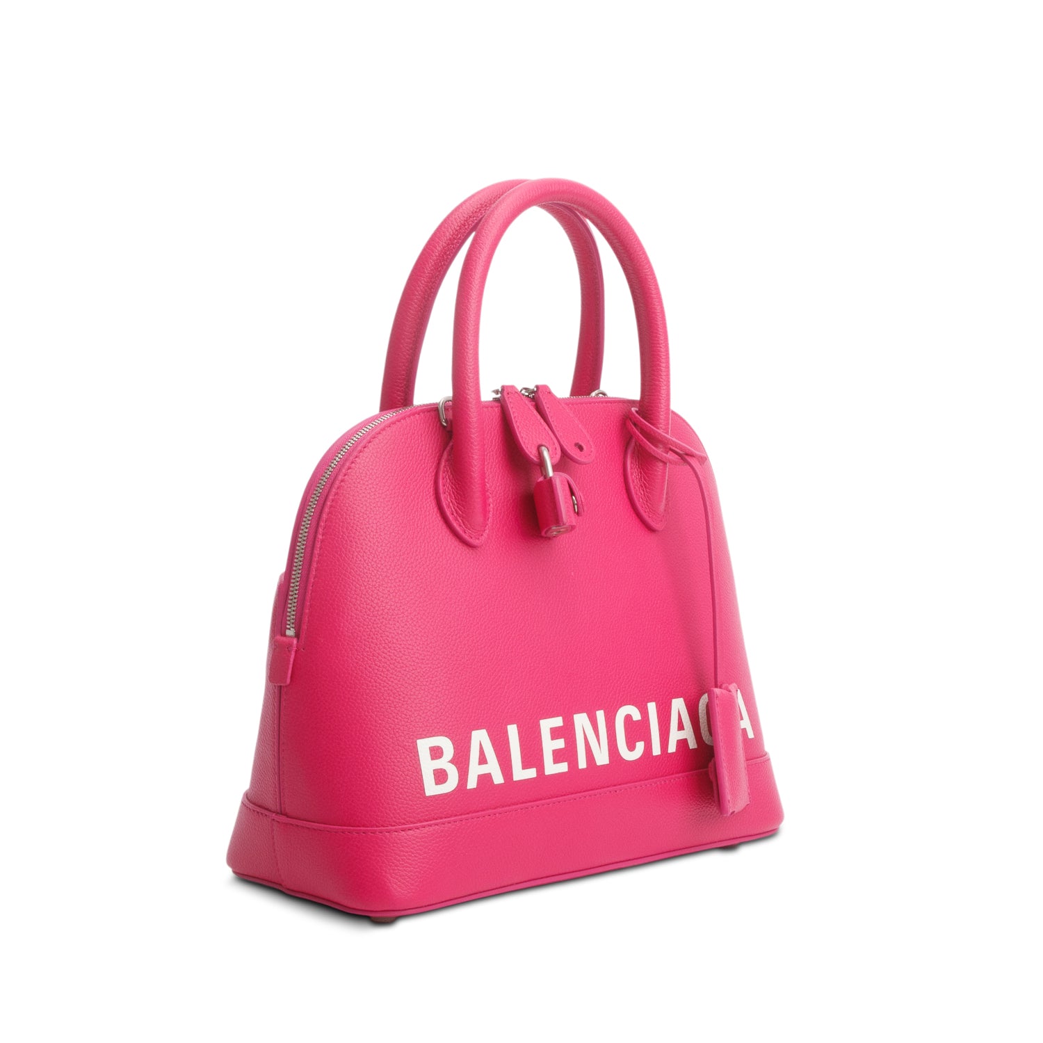 Balenciaga Pink Signature Grained Calfskin Logo S Ville Top Handle Bag w/ Strap
