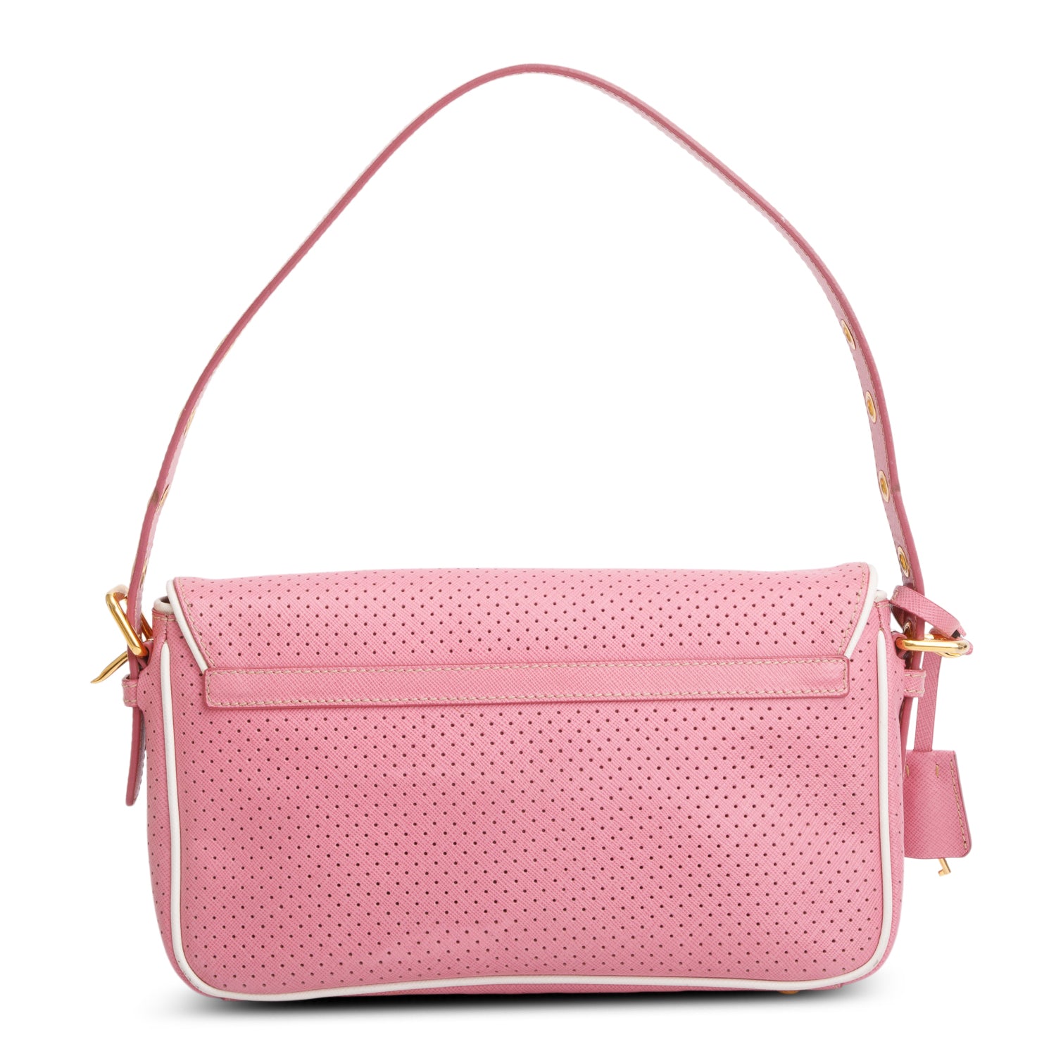 Prada Pink Perforated Saffiano Leather Fori Baguette Bag