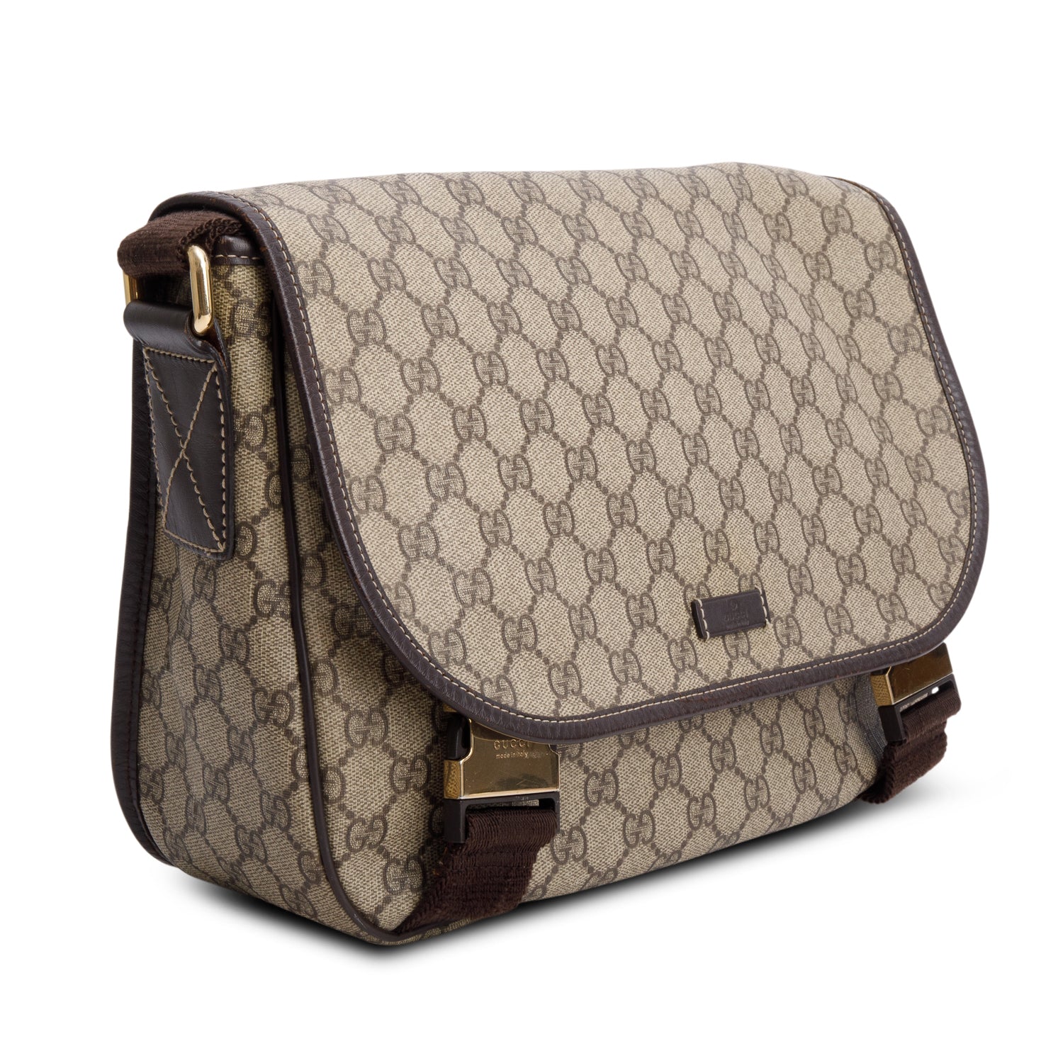 Gucci GG Supreme Double Buckle Flap Messenger Bag