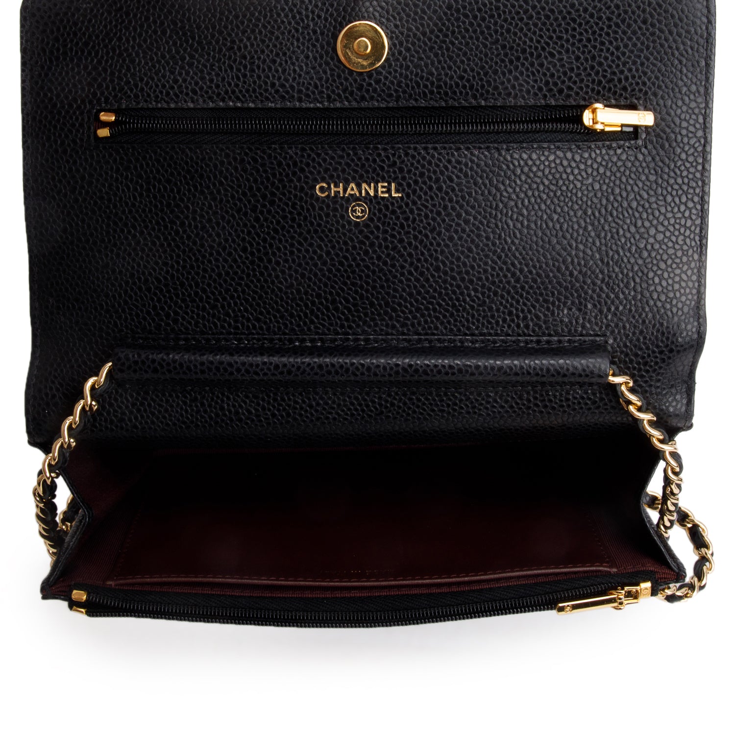 Chanel Black Quilted Caviar Leather Classic Wallet on Chain w/ Authenticity Card