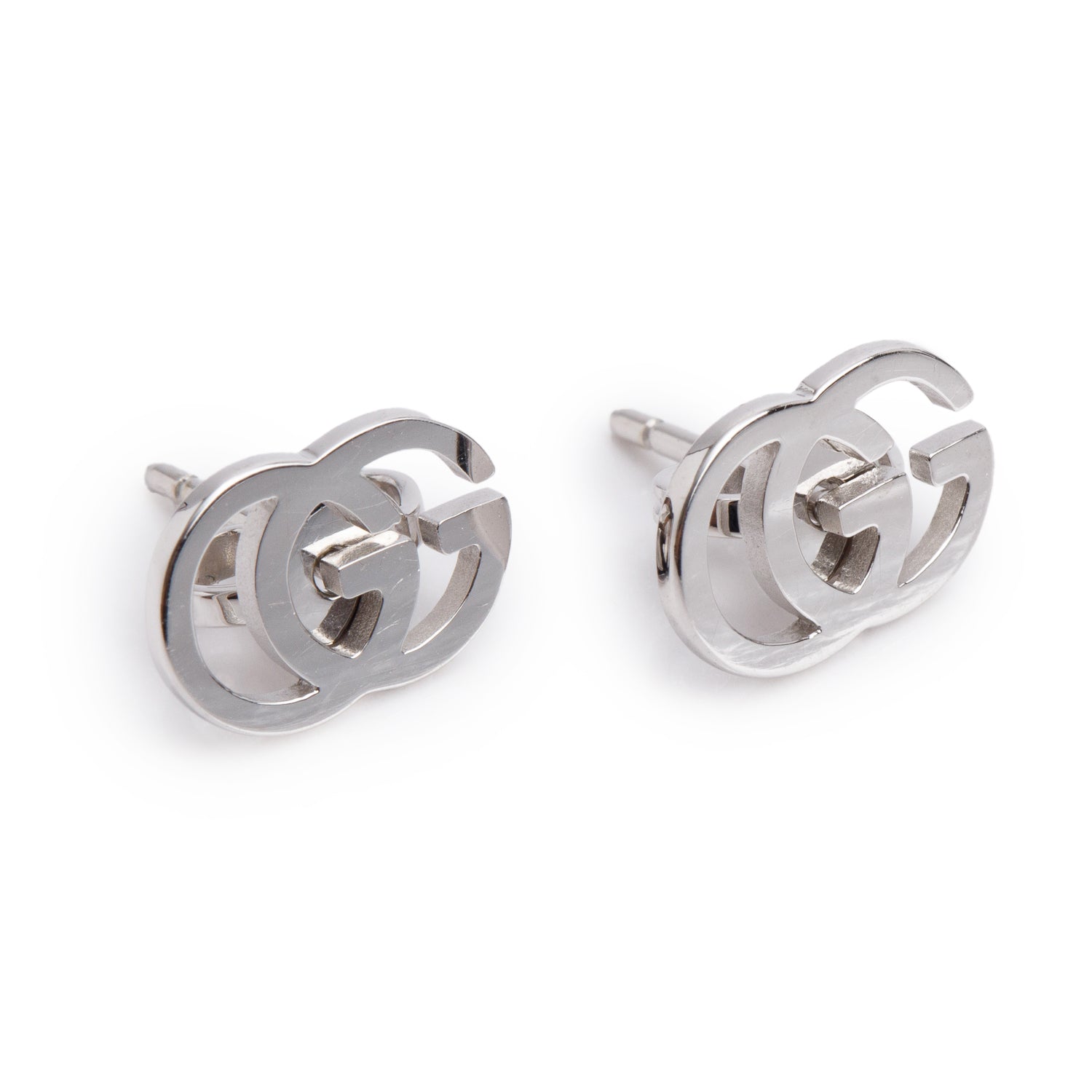 Gucci 18k White Gold GG Running Stud Earrings