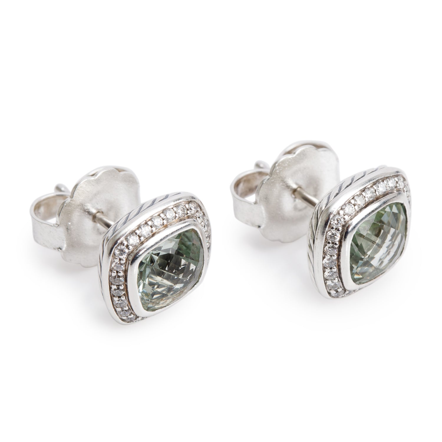 David Yurman Sterling Silver Prasiolite & Diamond Albion Stud Earrings, 7 MM