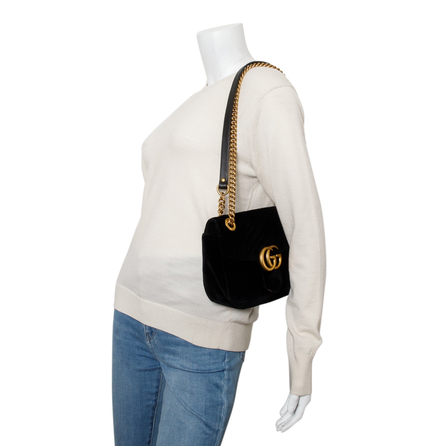 Gucci Black Velvet Matelasse GG Marmont Medium Shoulder Bag