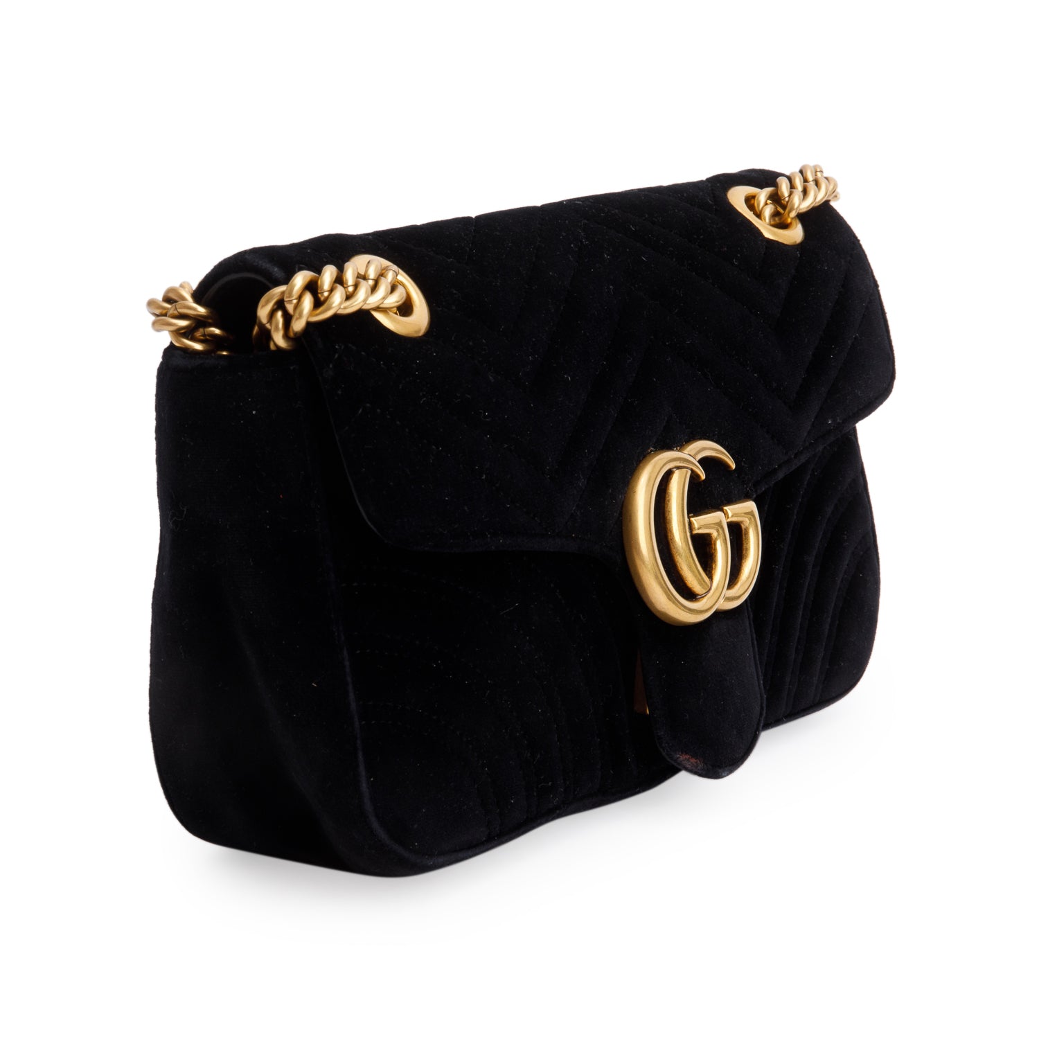 Gucci Black Velvet Matelasse GG Marmont Medium Shoulder Bag