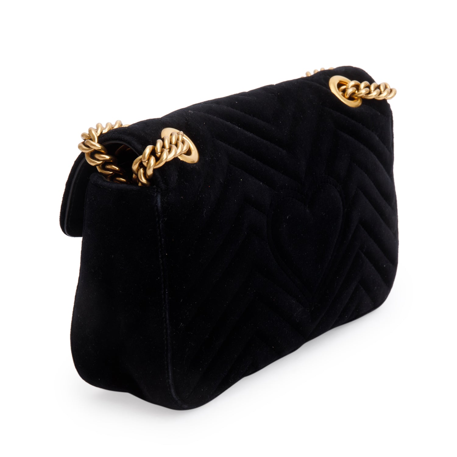 Gucci Black Velvet Matelasse GG Marmont Medium Shoulder Bag
