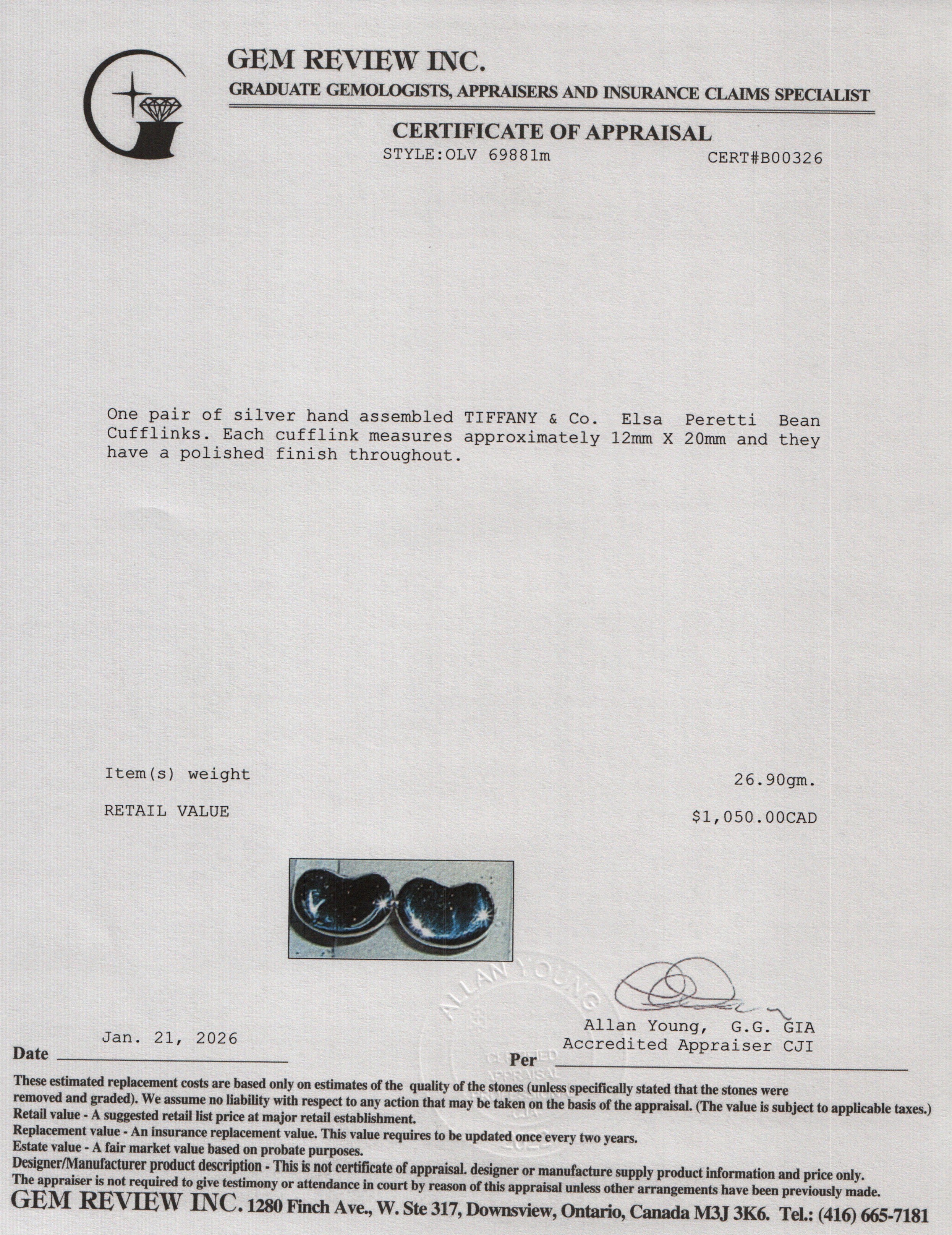 Tiffany & Co. Elsa Peretti Sterling Silver Bean Cufflinks