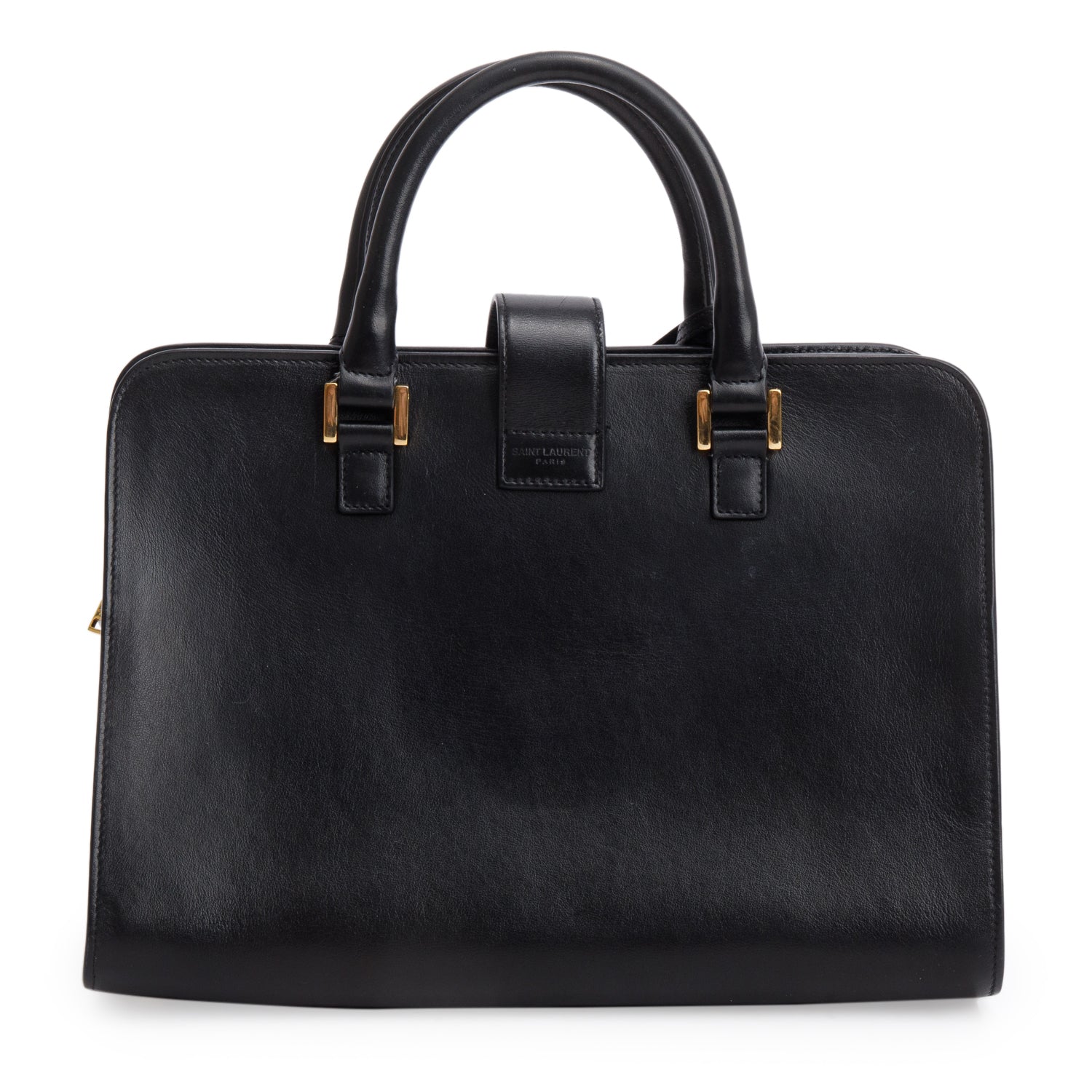 Saint Laurent Black Calfskin Leather Baby Cabas Tote Bag w/ Strap